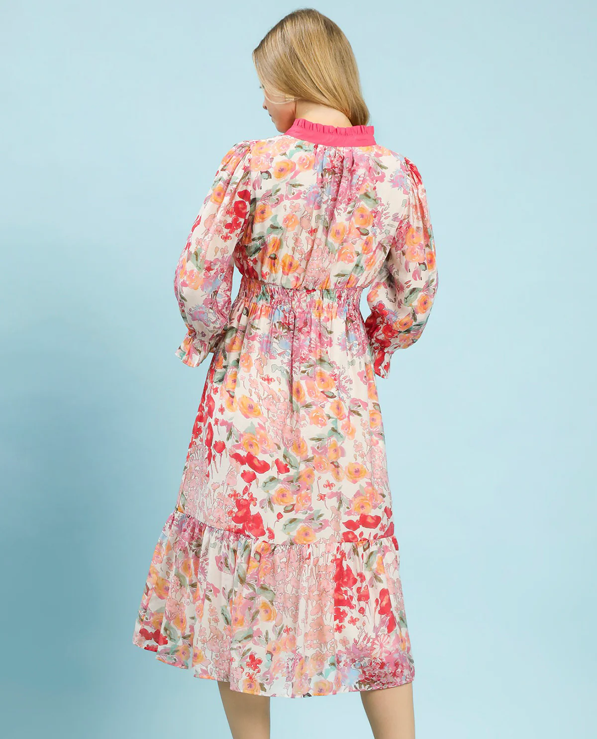 Umgee Floral V-Neck Dress Pink - Image 3