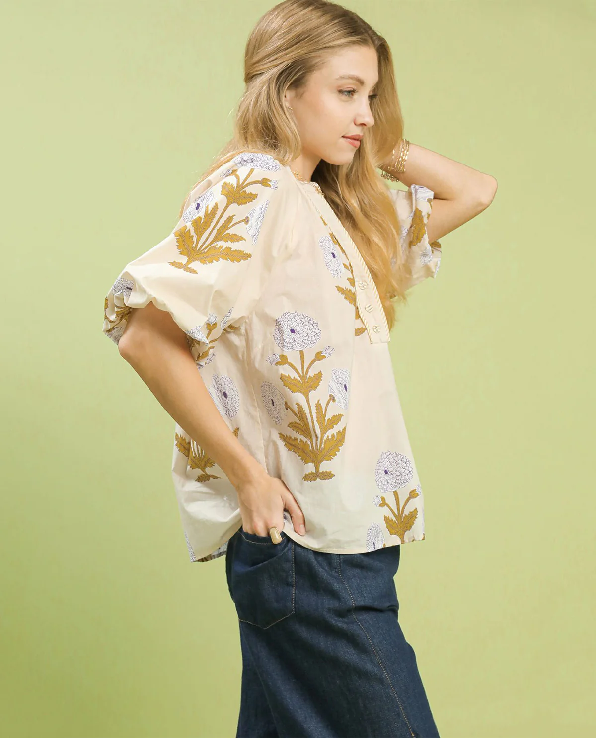 Umgee Floral V-Neck Henley - Image 3