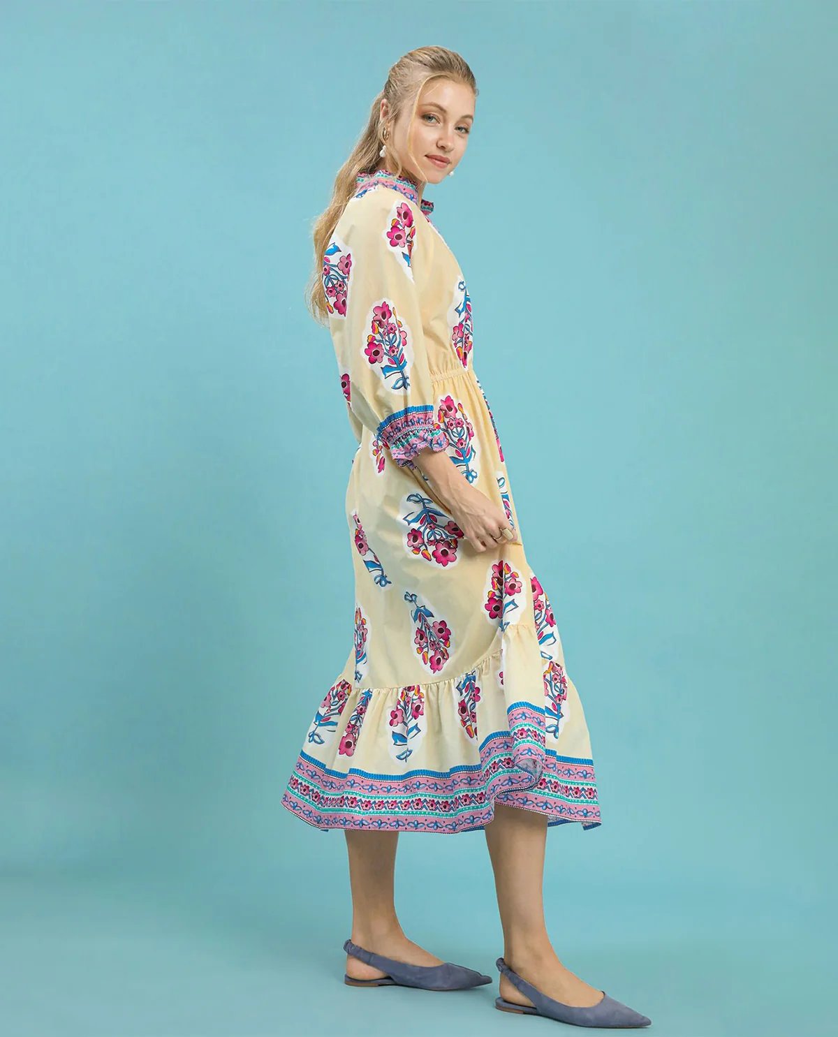 Umgee Flower Patch Border Print V-Neck Dress - Image 5