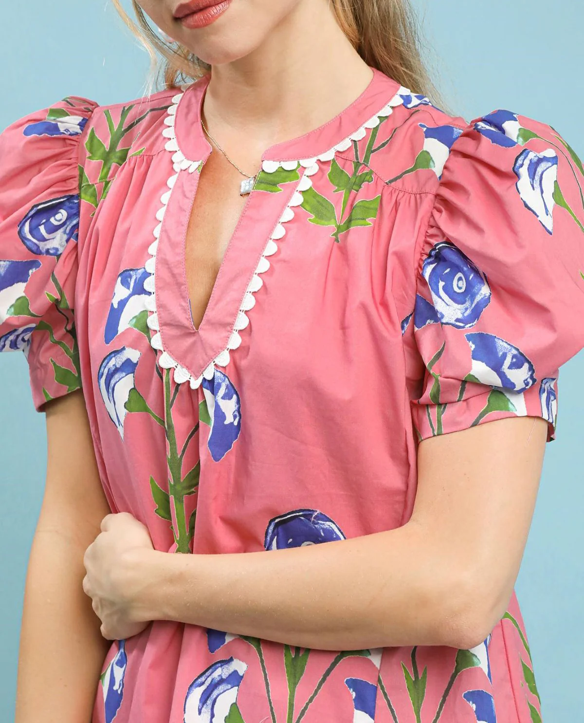 Umgee Flower Print Dress With Scallop Trim Pink - Image 4