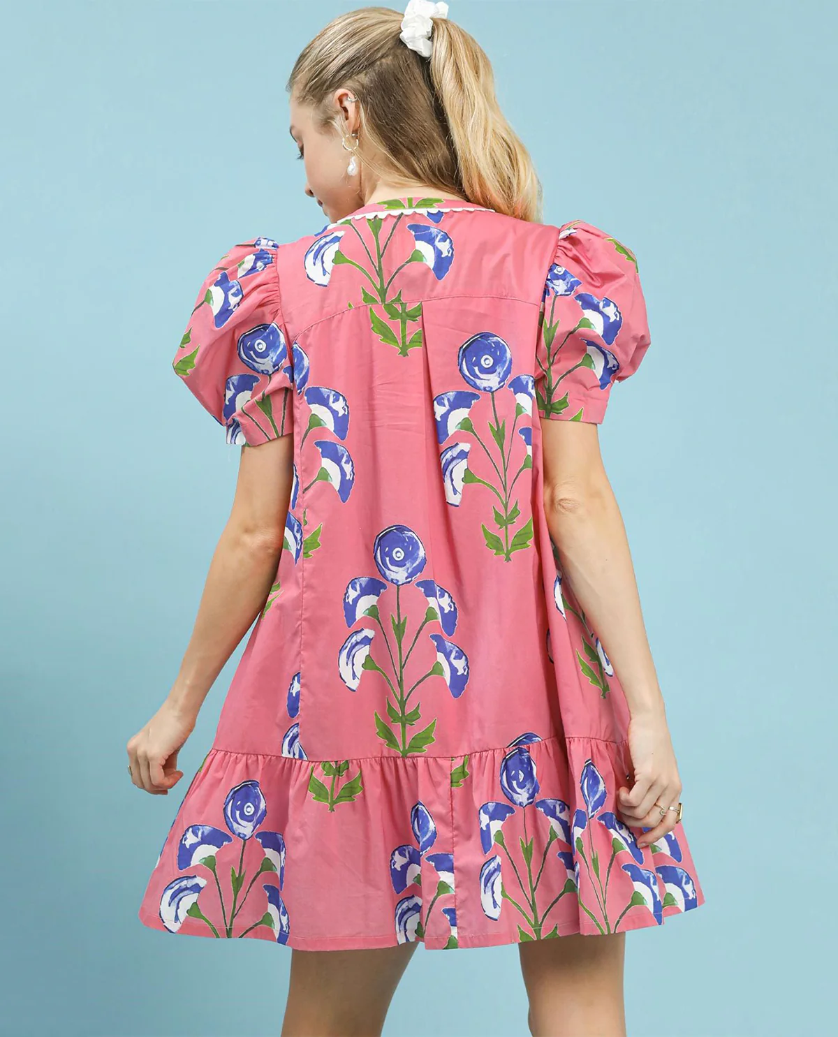Umgee Flower Print Dress With Scallop Trim Pink - Image 5