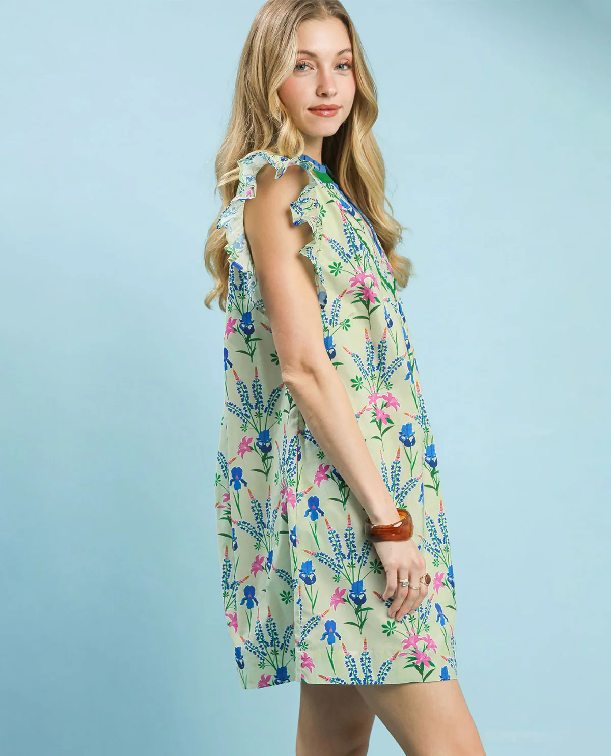 Umgee Flutter Sleeve Print Dress Cream - Image 2