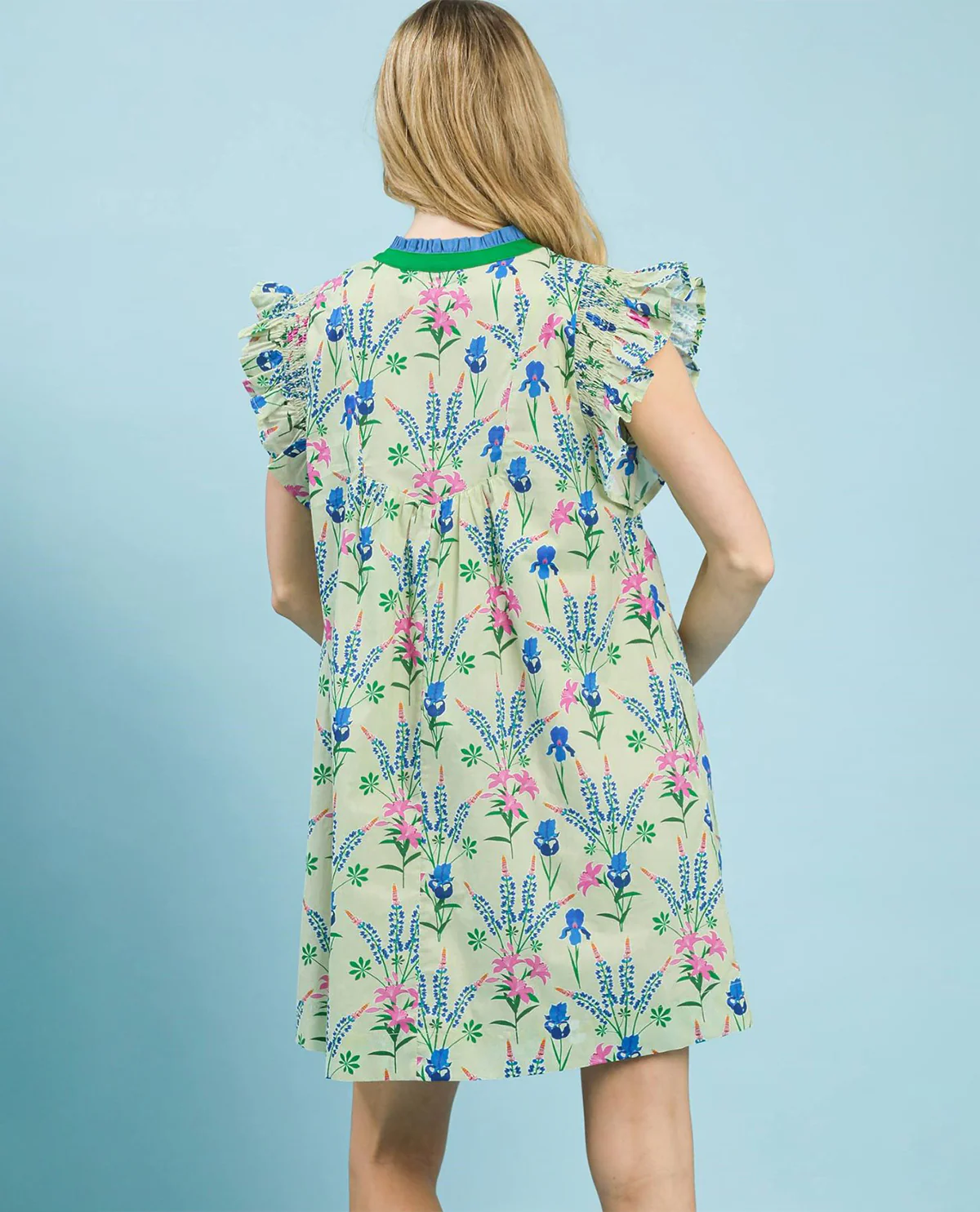 Umgee Flutter Sleeve Print Dress Cream - Image 3