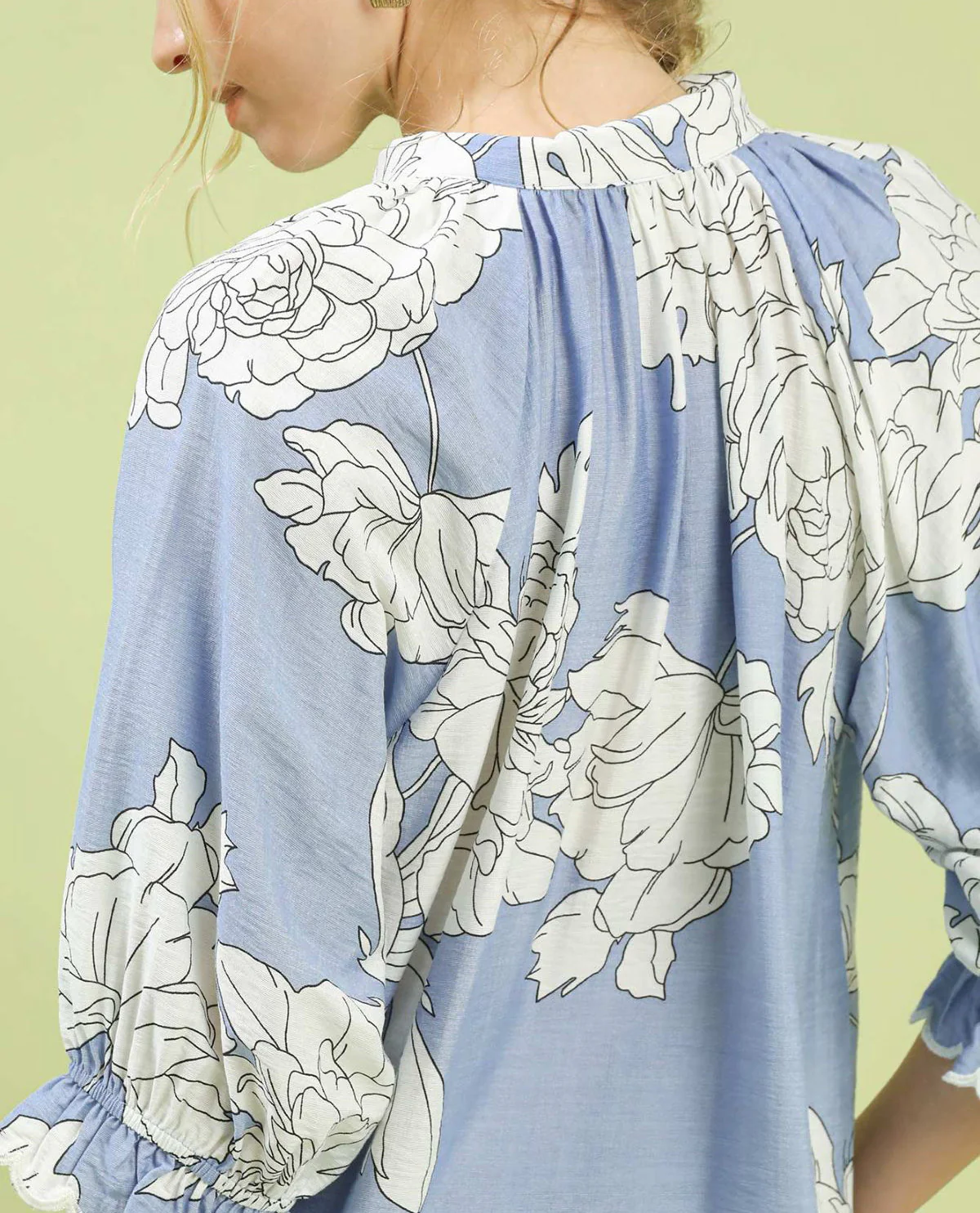 Umgee Peony Print Collared Top Periwinkle - Image 3
