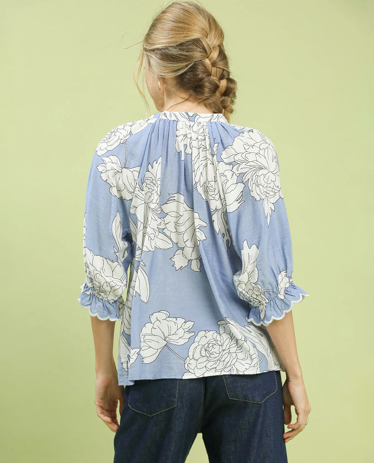 Umgee Peony Print Collared Top Periwinkle - Image 4