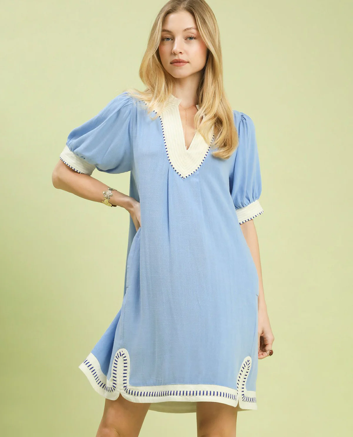 Umgee Linen Contrast Trim Midi Dress - Image 2