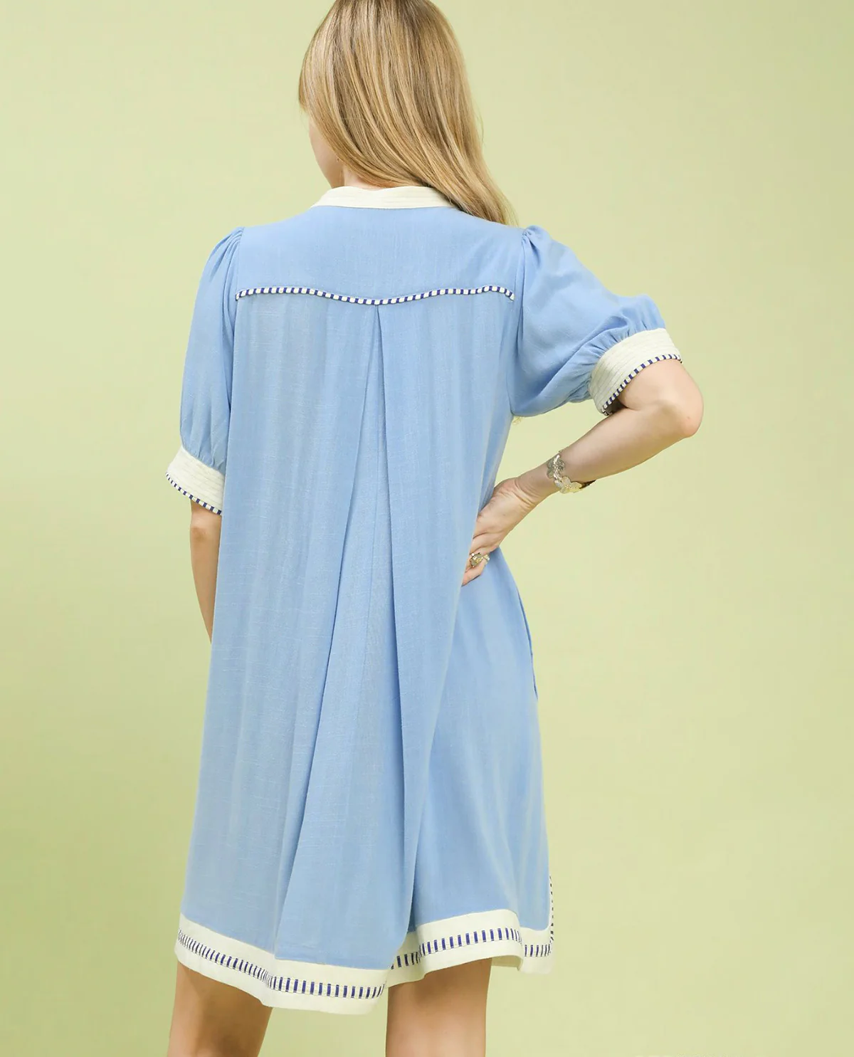 Umgee Linen Contrast Trim Midi Dress - Image 3