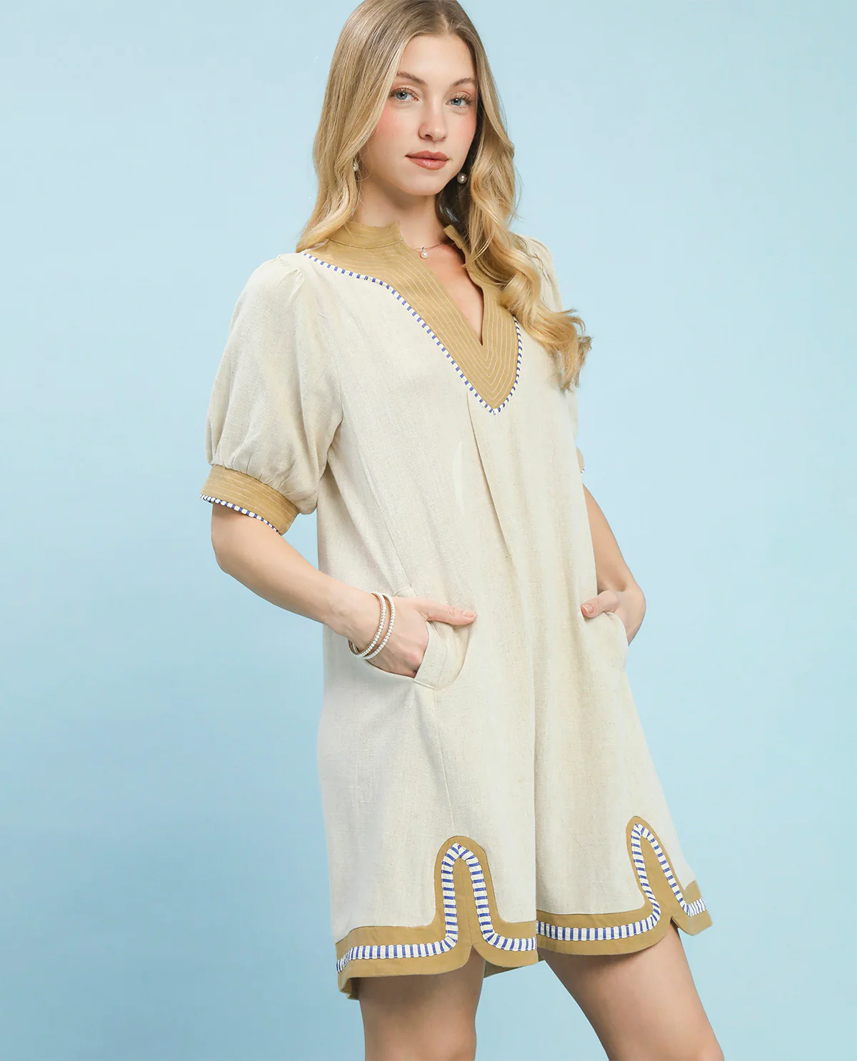 Umgee Linen Contrast Trim Midi Dress - Image 4