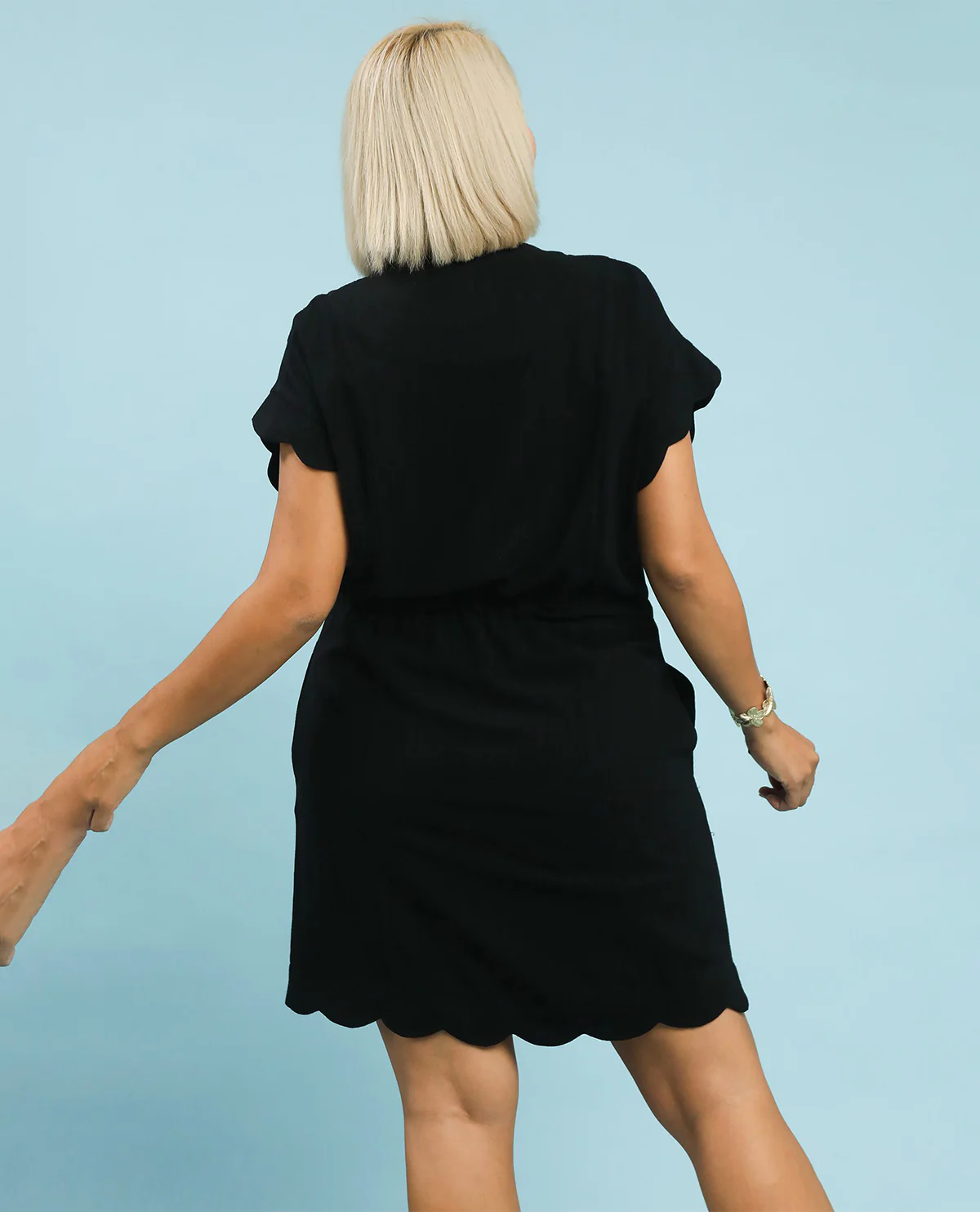 Umgee Linen Drawstring Waist Solid Dress Black - Image 3