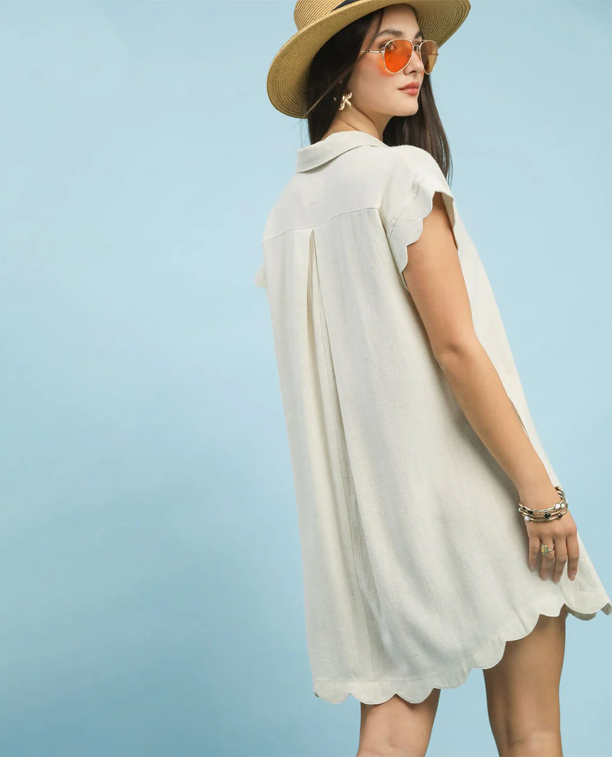 Umgee Linen V-Neck Dress Oatmeal - Image 3