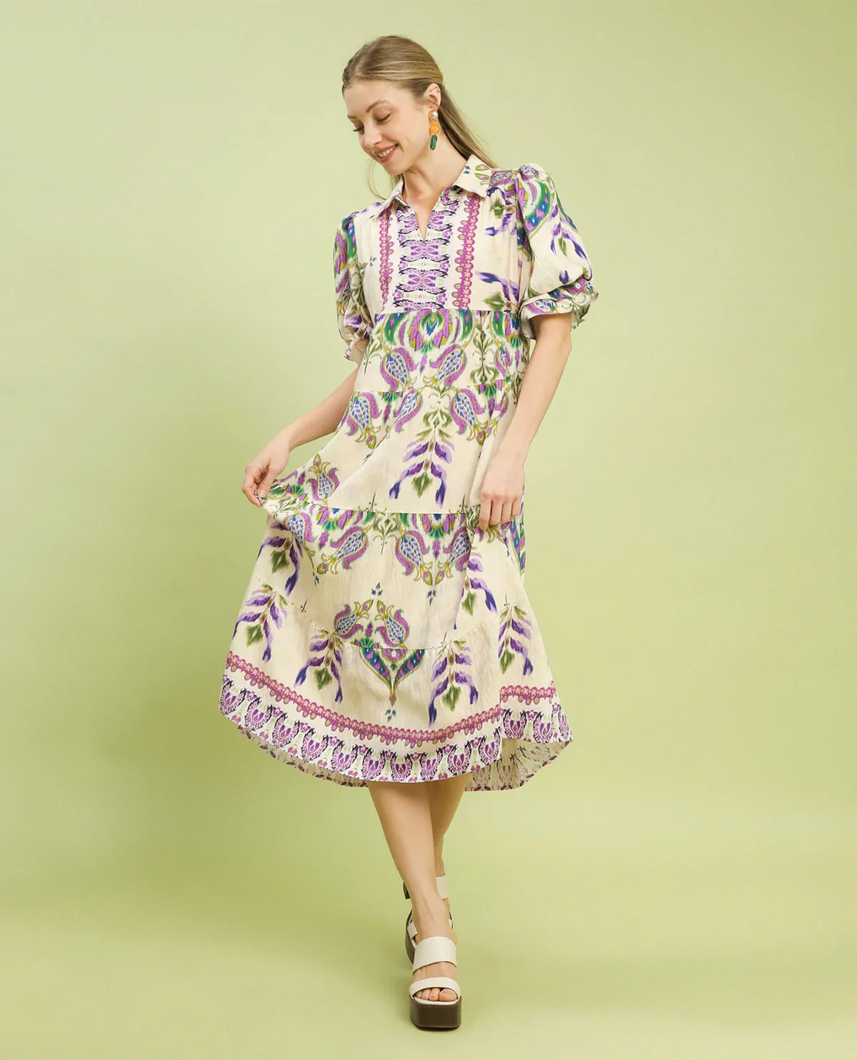 Umgee Mix Border Print Dress Orchid - Image 2
