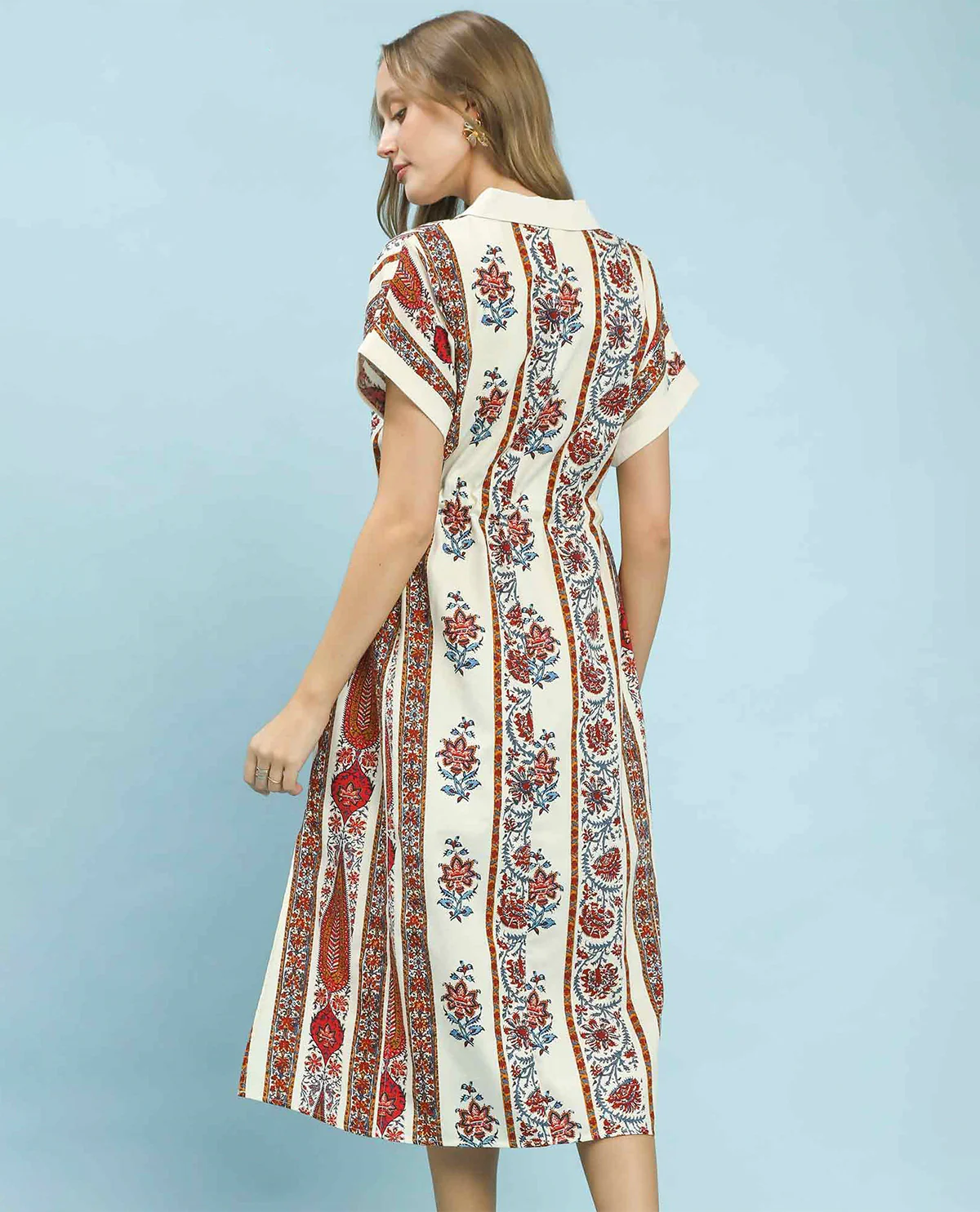 Umgee Mix Media Tie Waist Dress Cream Mix - Image 3