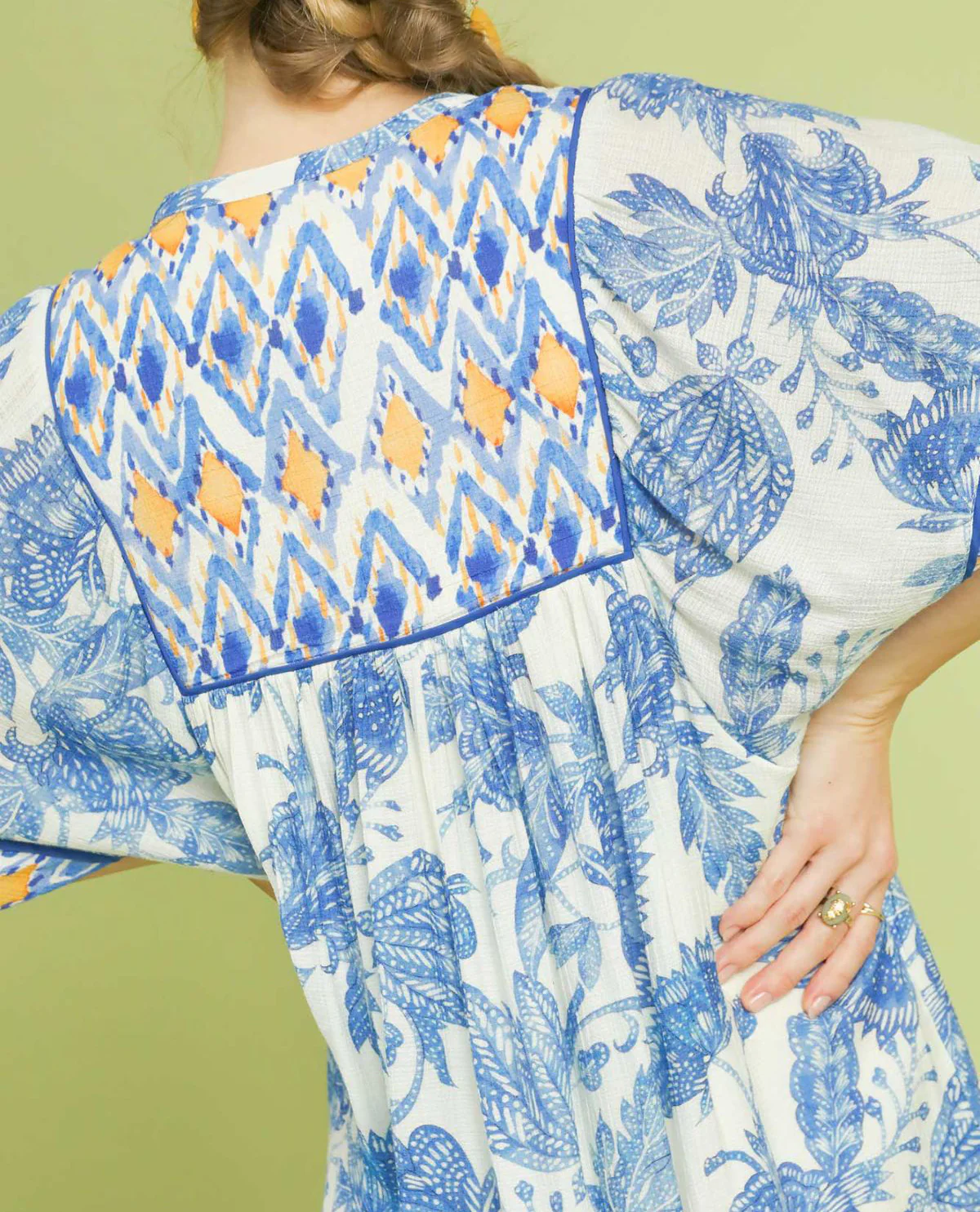 Umgee Abstract Mixed Print Babydoll Dress Blue - Image 4