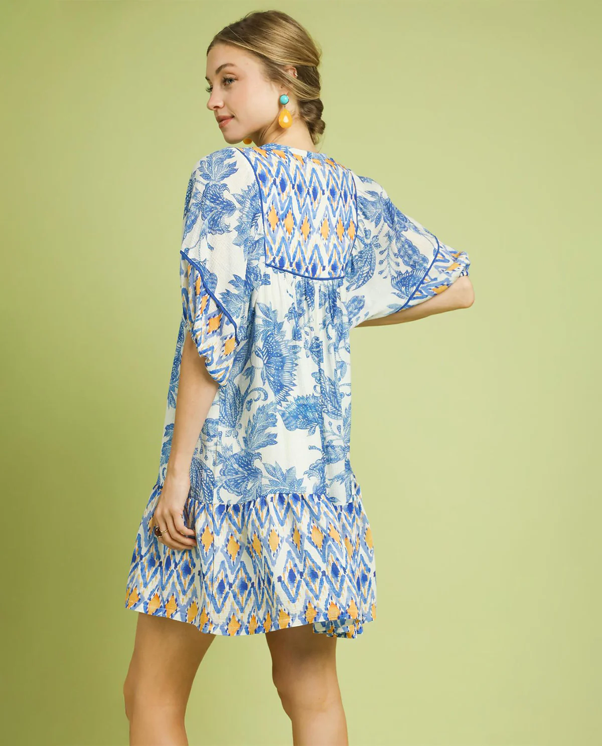Umgee Abstract Mixed Print Babydoll Dress Blue - Image 5