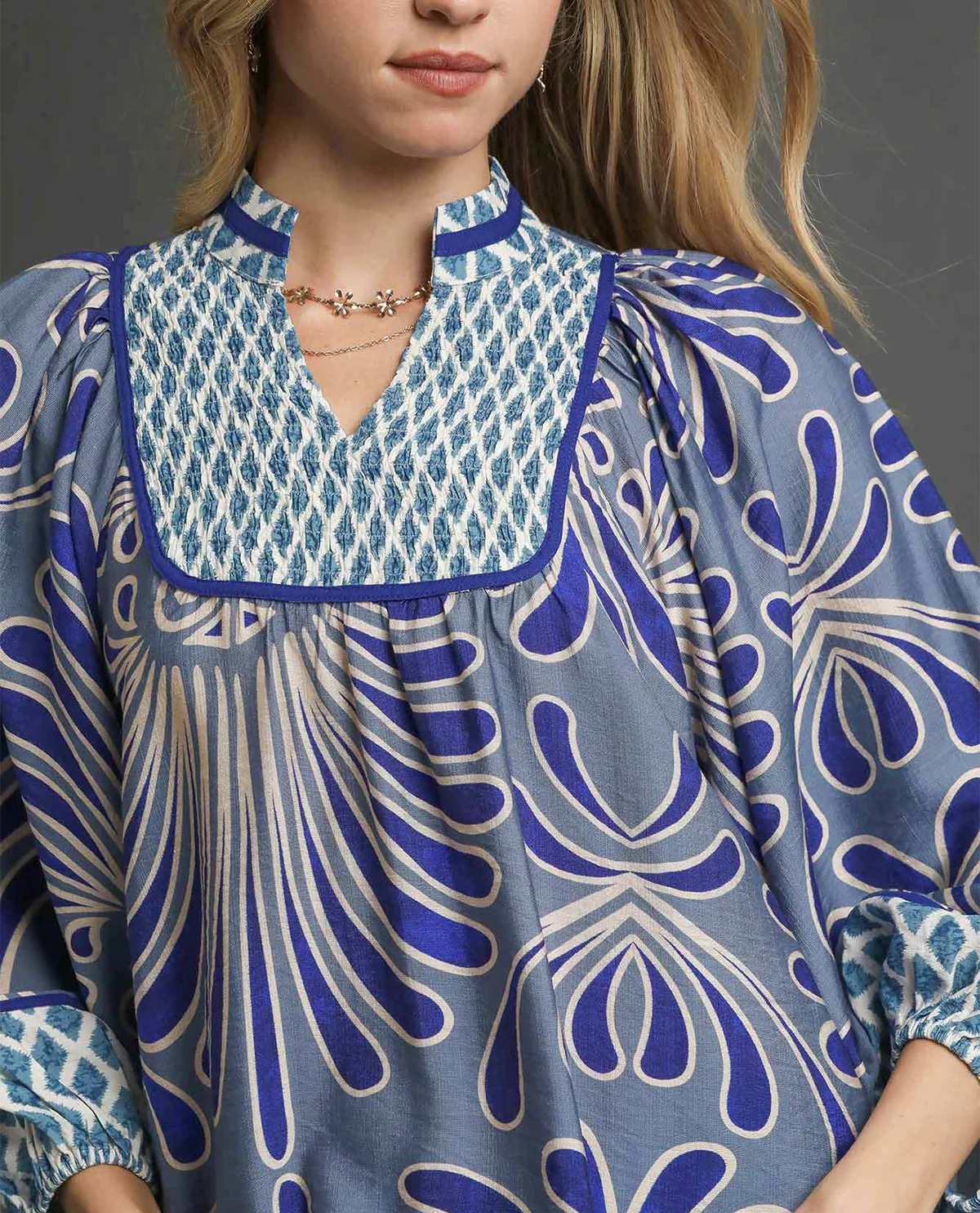 Umgee Mixed Print Top With Smocked Yoke - Image 2