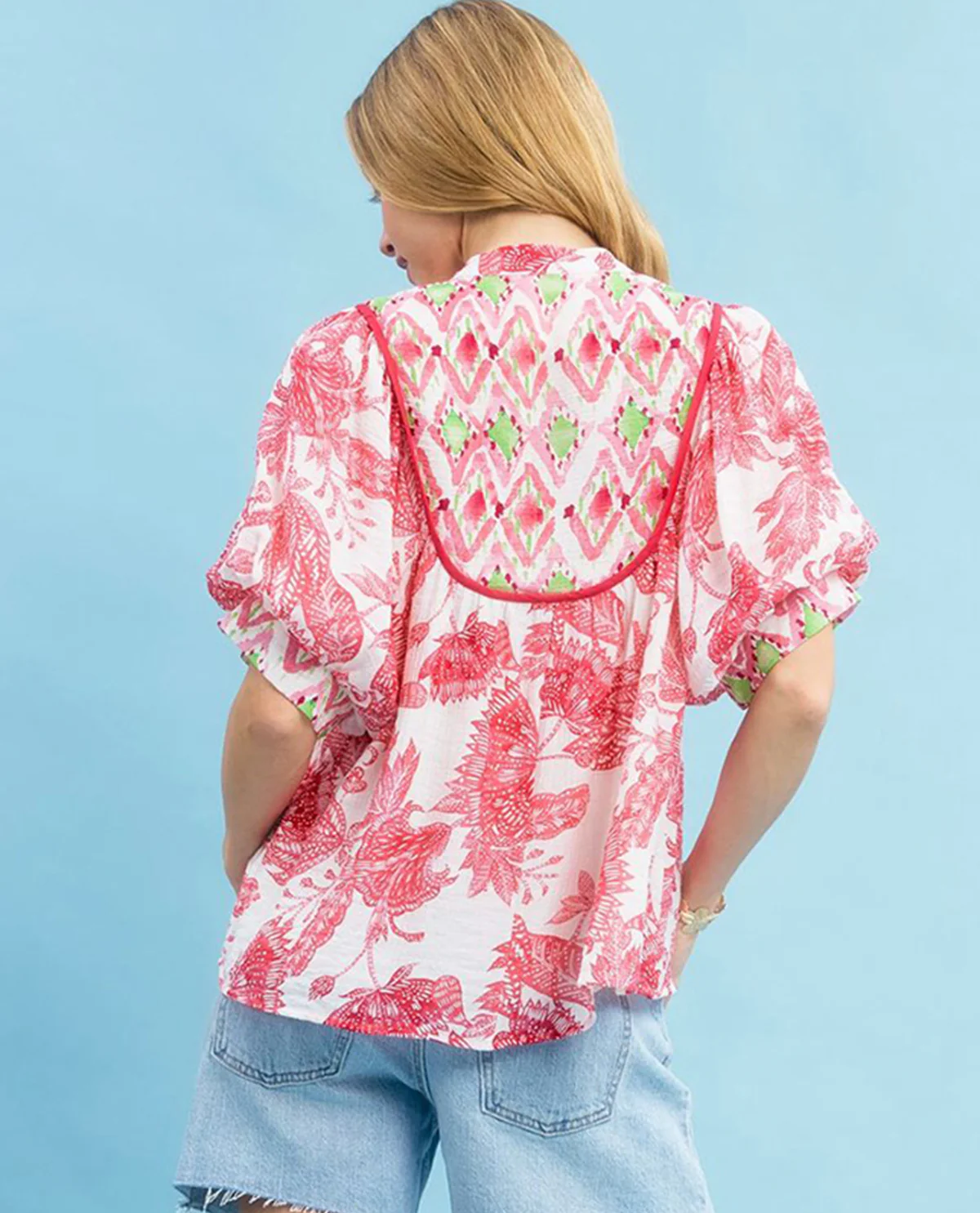 Umgee Mixed Print Top With Tie Detail - Image 3