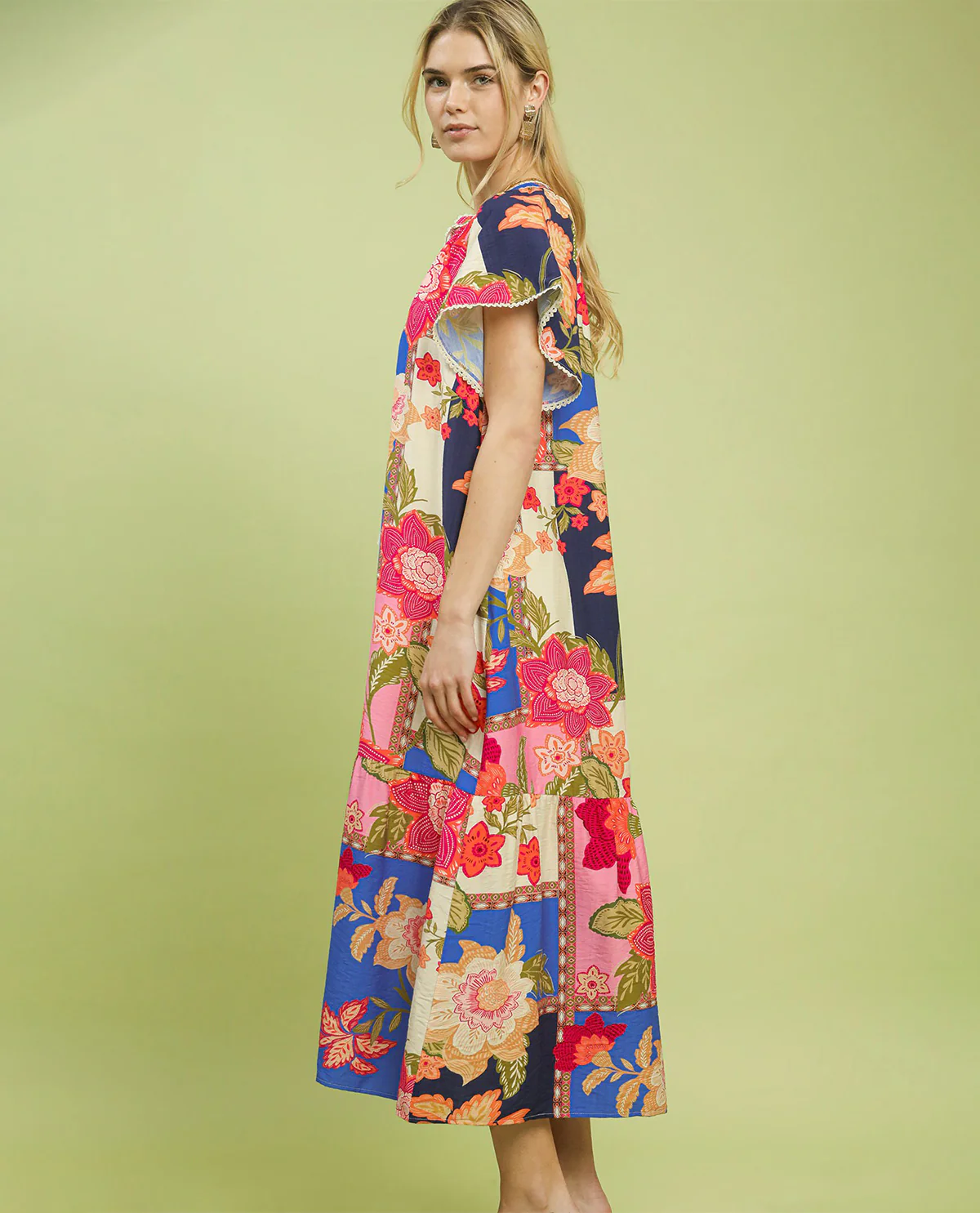 Umgee Patchwork Print Dress Blue Mix - Image 2