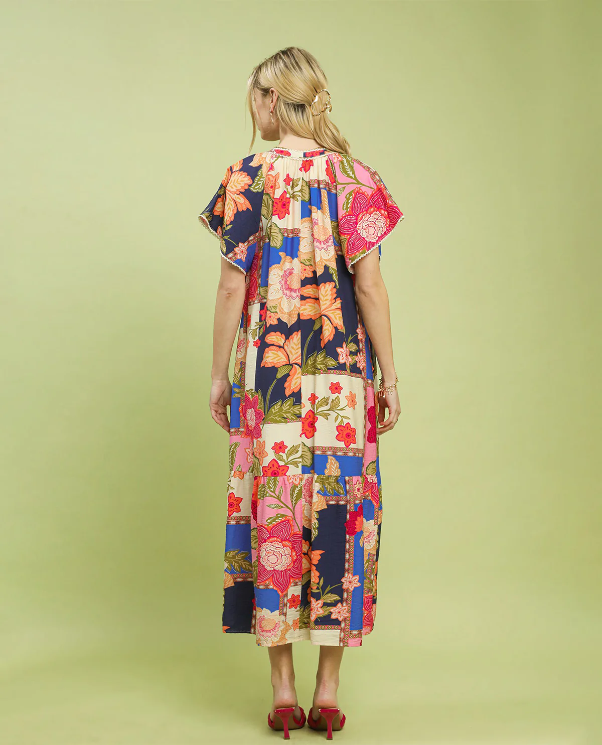 Umgee Patchwork Print Dress Blue Mix - Image 3