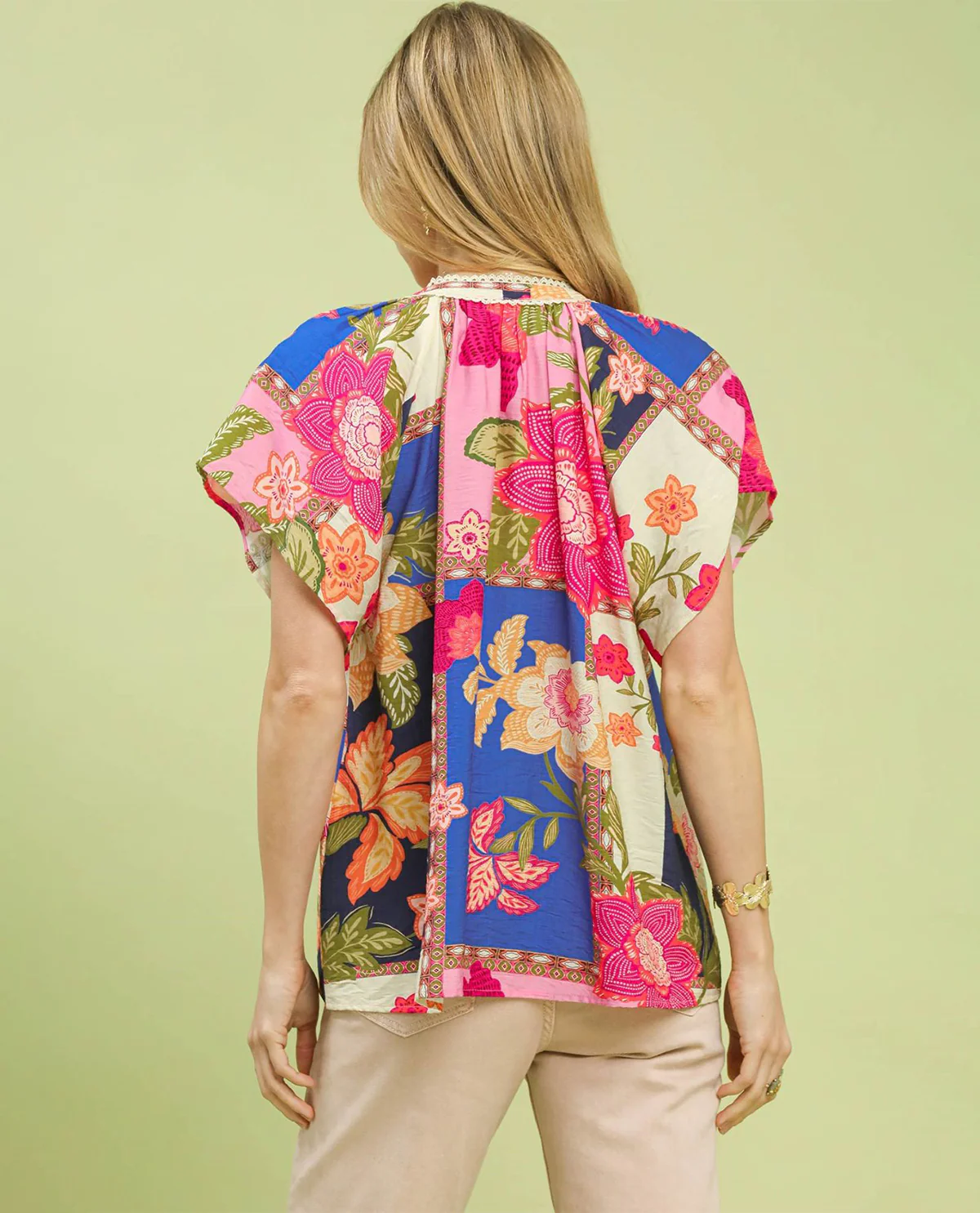 Umgee Patchwork Print Top Blue Mix - Image 2
