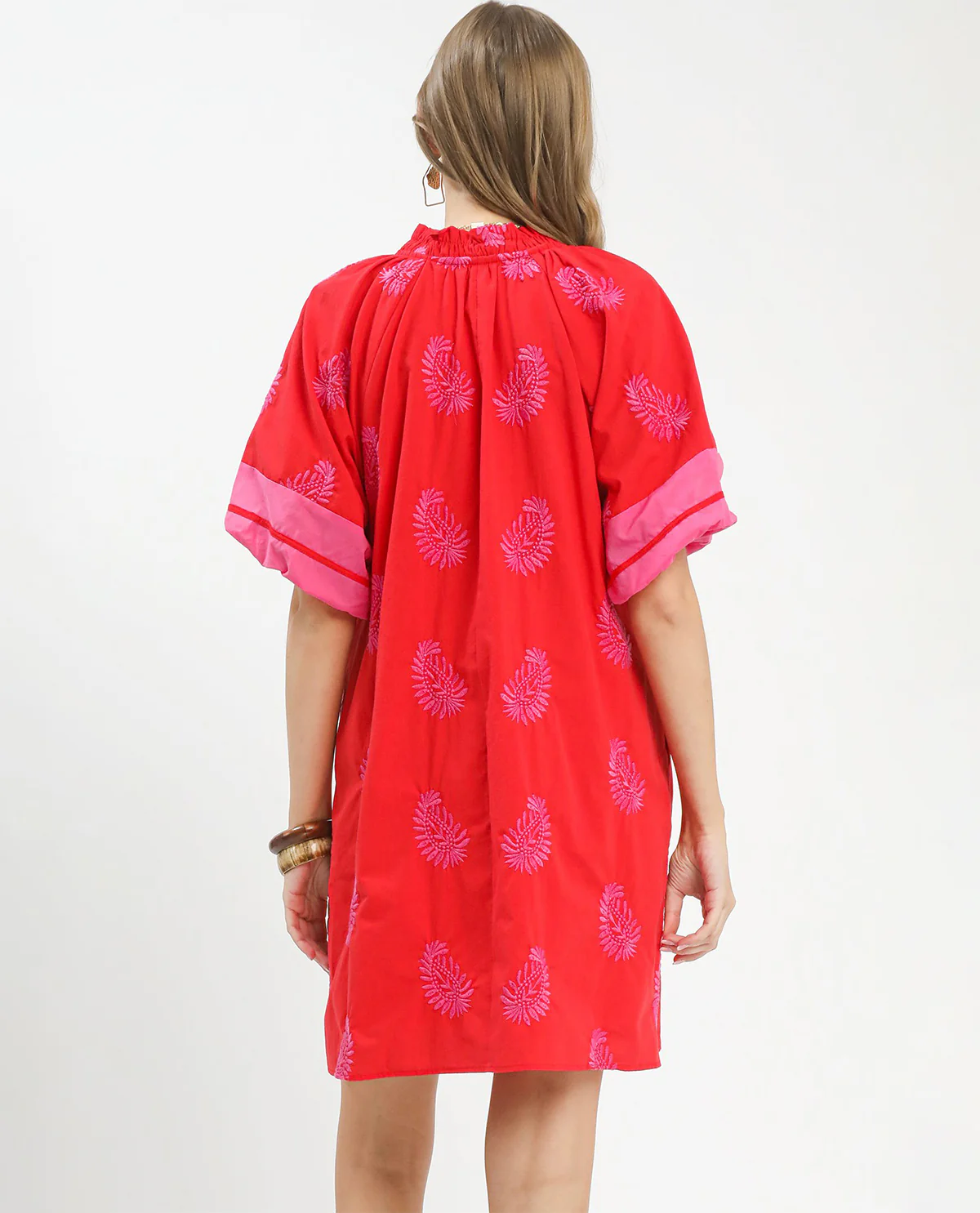 Umgee Print Dress With Contrast Trim Red - Image 2