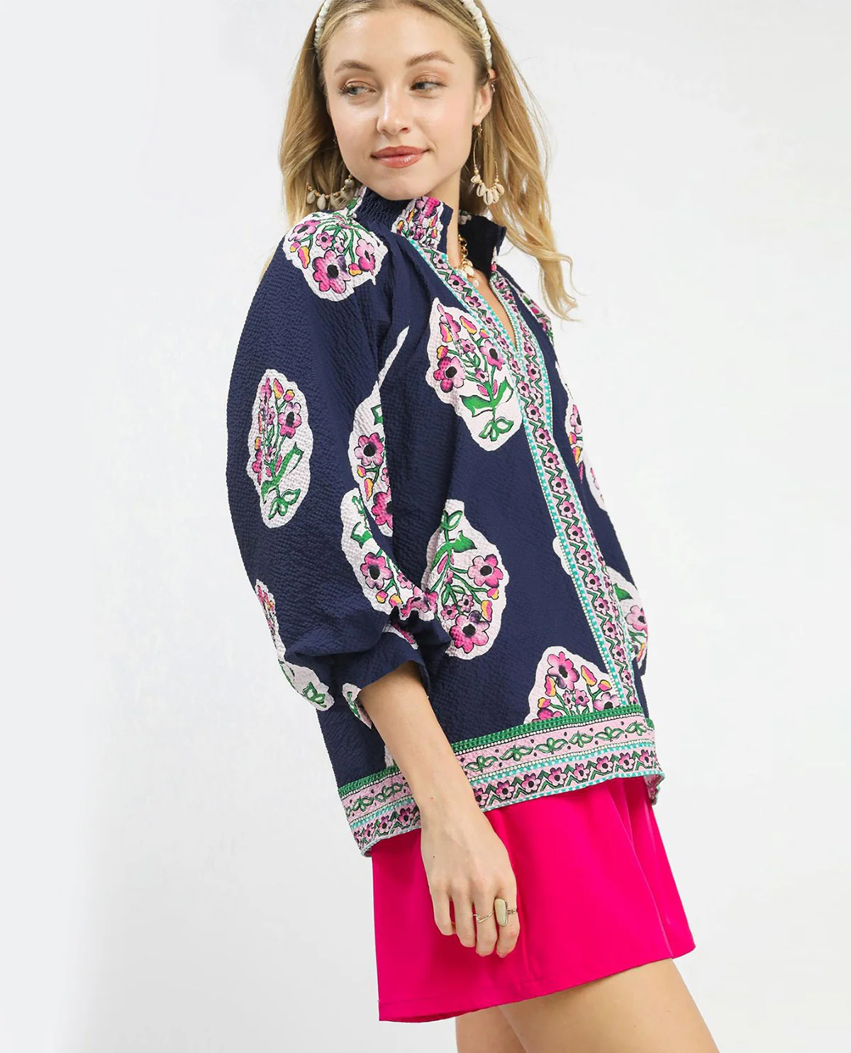 Umgee Boho Print Puff Sleeves Top - Image 3