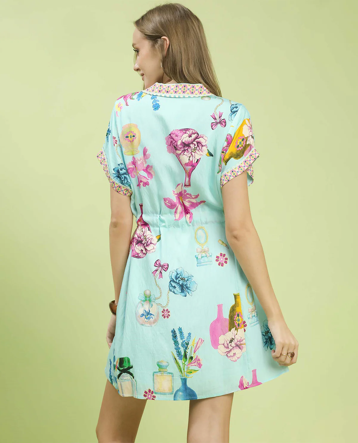 Umgee Print Tie Waist Dress Mint - Image 2