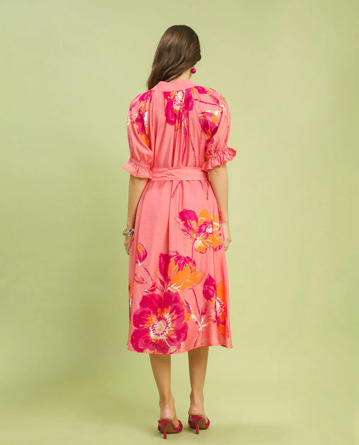 Umgee Print Tie Waist Dress Pink - Image 2