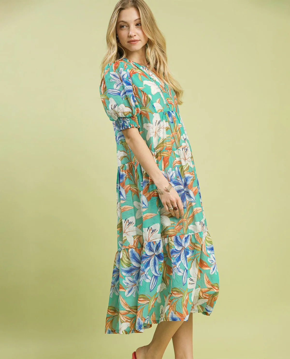 Umgee Print Tiered Dress Mint - Image 2