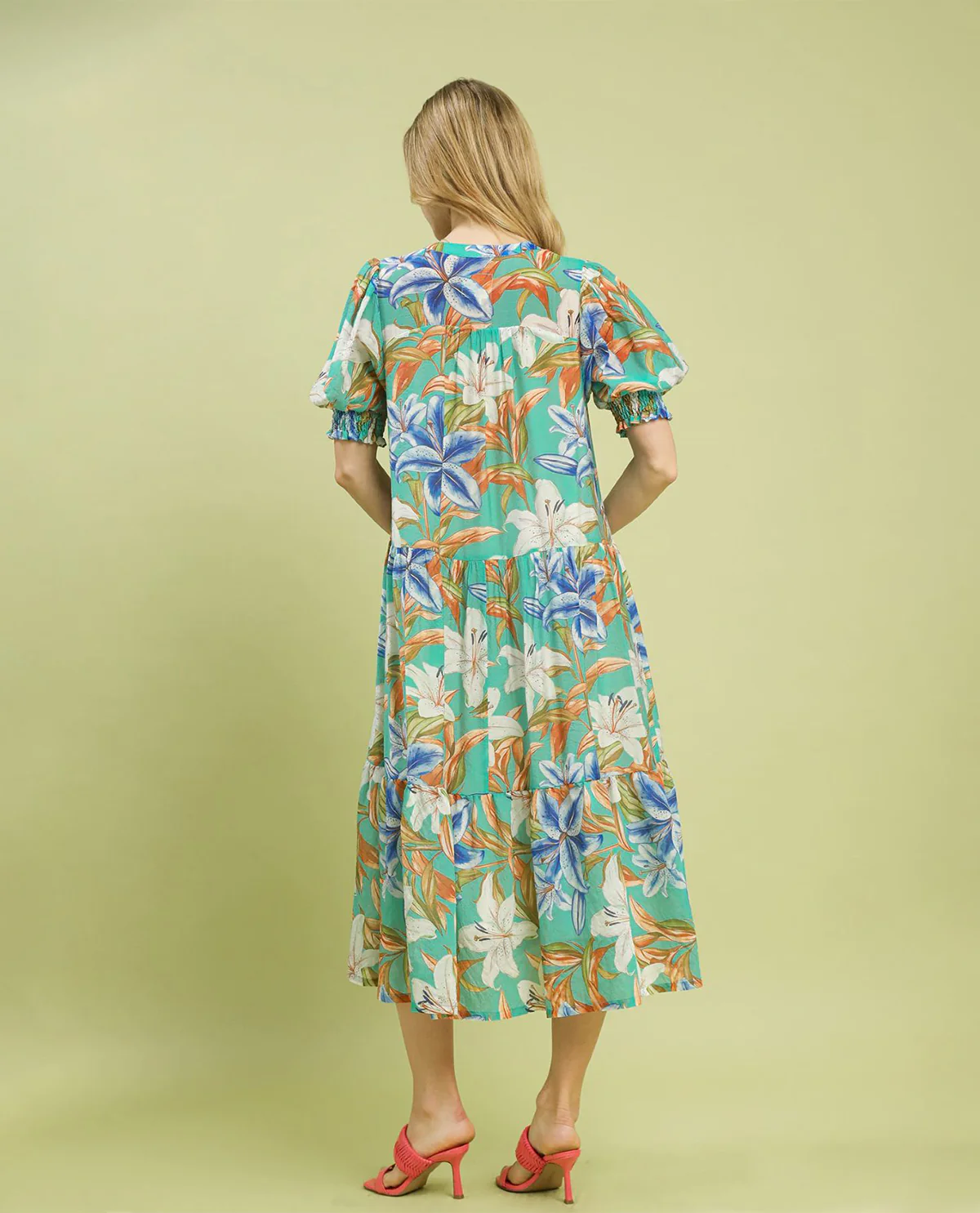 Umgee Print Tiered Dress Mint - Image 3