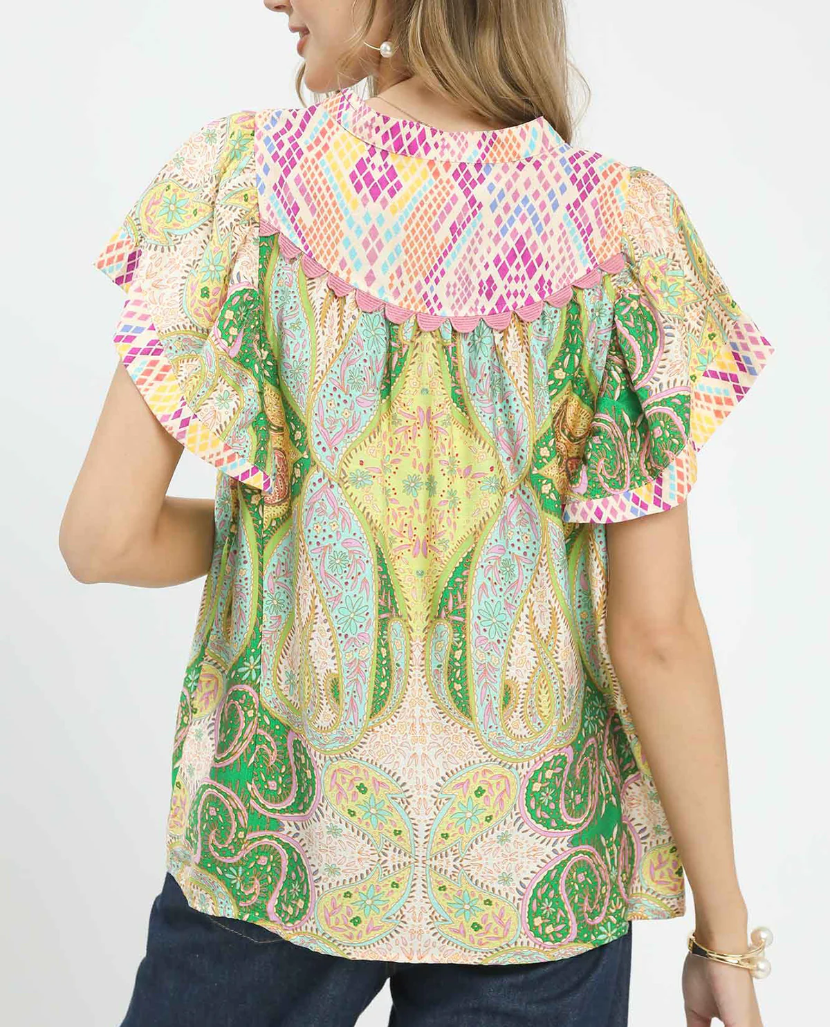 Umgee Floral Print Top Green - Image 2