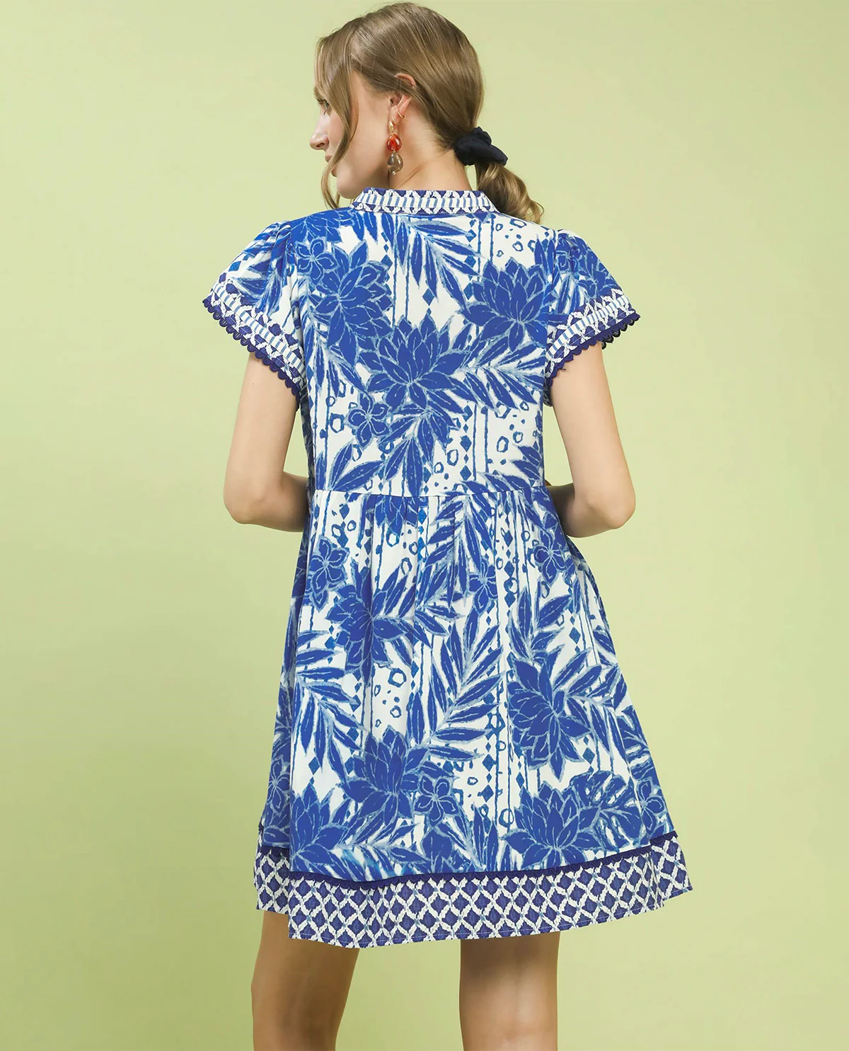 Umgee Print V-Neck Colorblocked Dress Ocean - Image 4