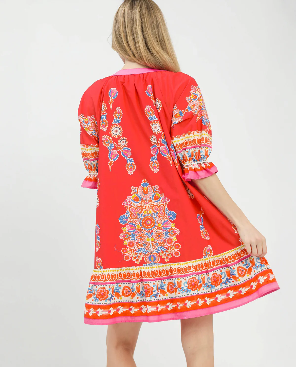 Umgee Printed Henley Tiered Dress Tea Berry - Image 3