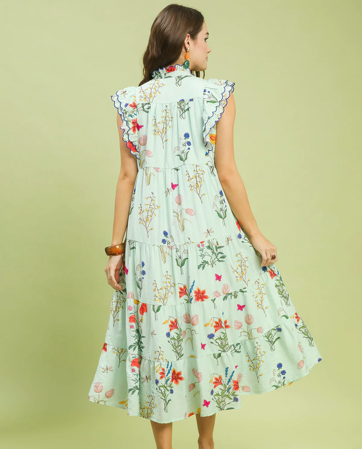Umgee Printed Tiered Dress With Scallop Trim Ice Mint - Image 2