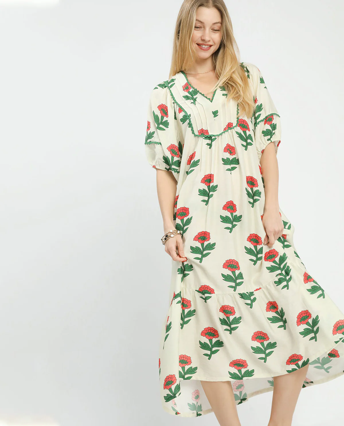 Umgee Print V-Neck Long Dress - Image 5