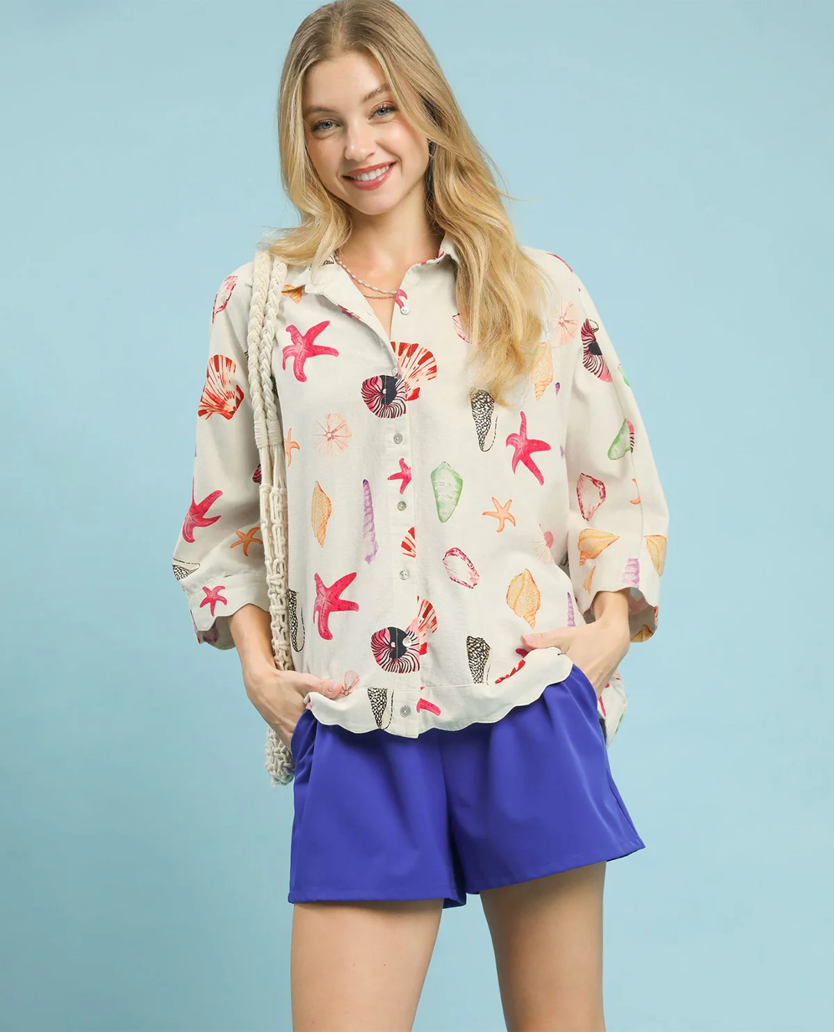 Umgee Seashell And Starfish Print Top Coral - Image 2