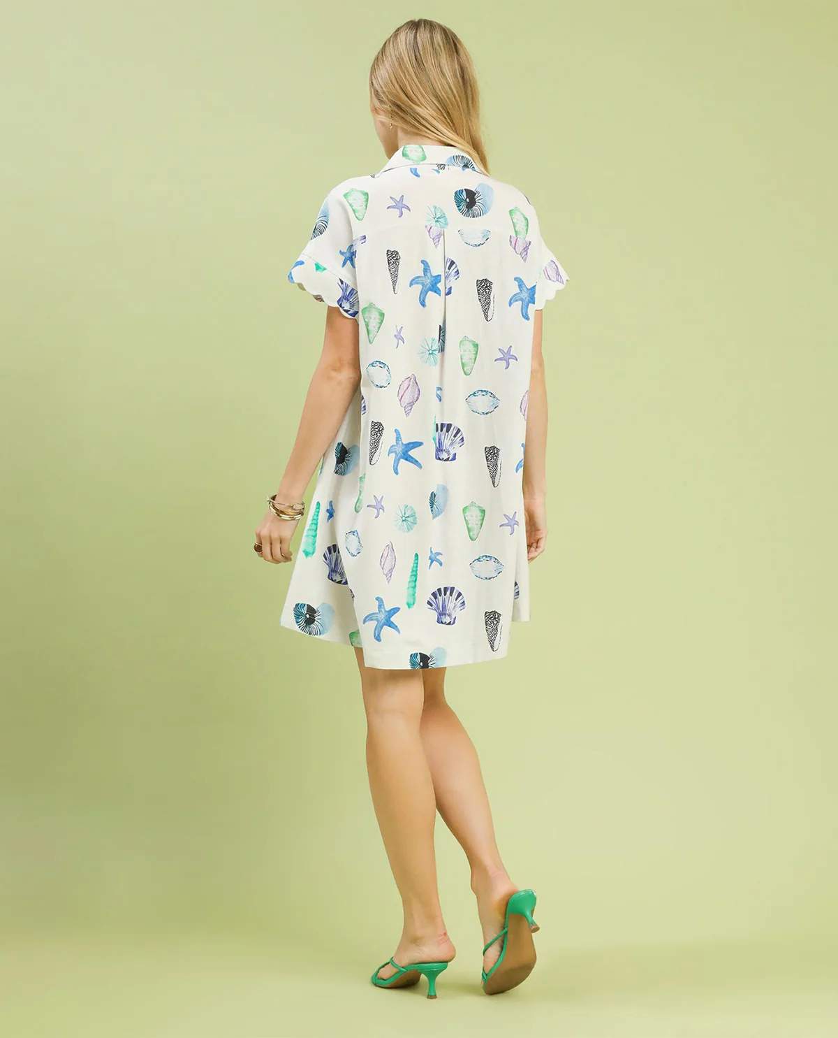 Umgee Seashell Print Button Down Dress White - Image 4