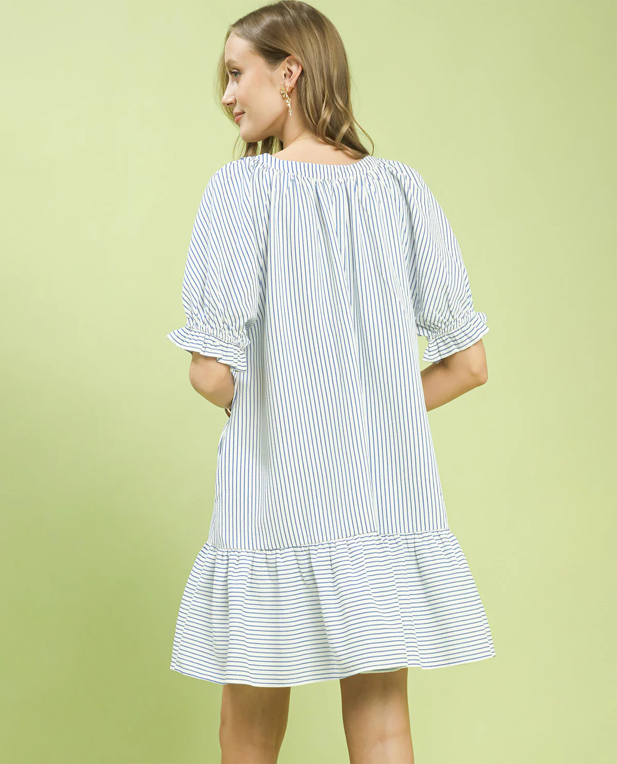 Umgee Seersucker Stripe Dress Sky - Image 4
