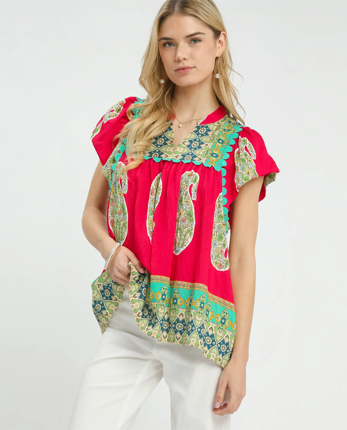 Umgee Slit Neck Print Top - Image 7