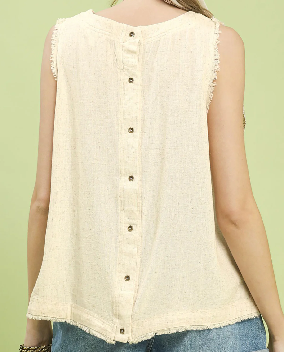 Umgee Sleeveless Solid Linen Top Oatmeal - Image 2