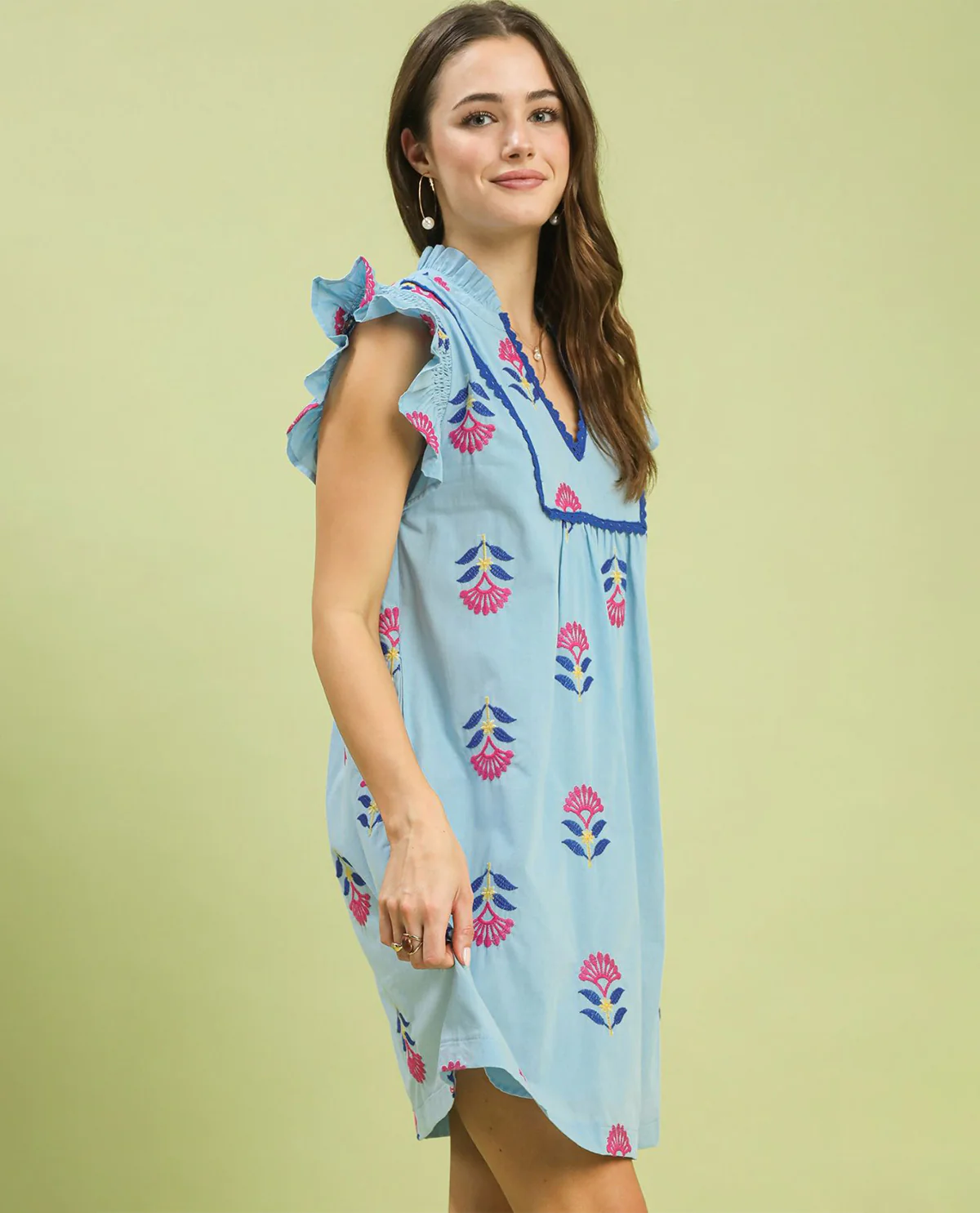 Umgee Print Embroidered Dress Blue - Image 2