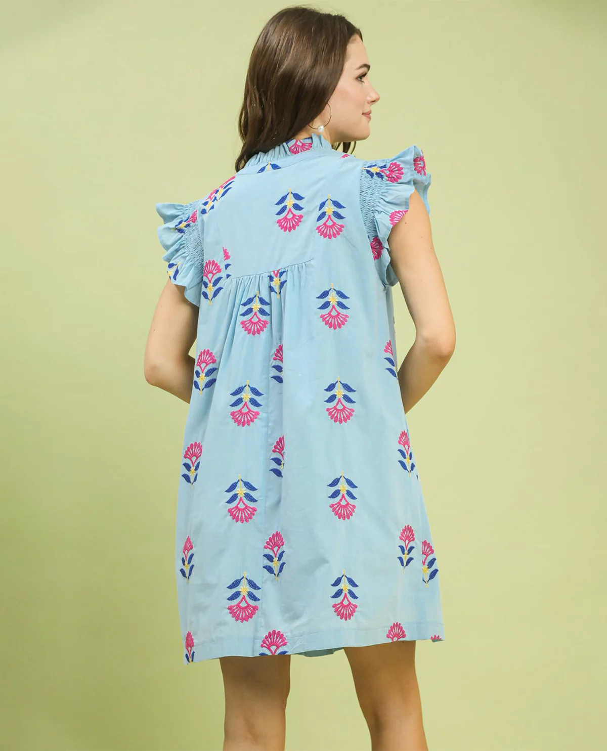 Umgee Print Embroidered Dress Blue - Image 3