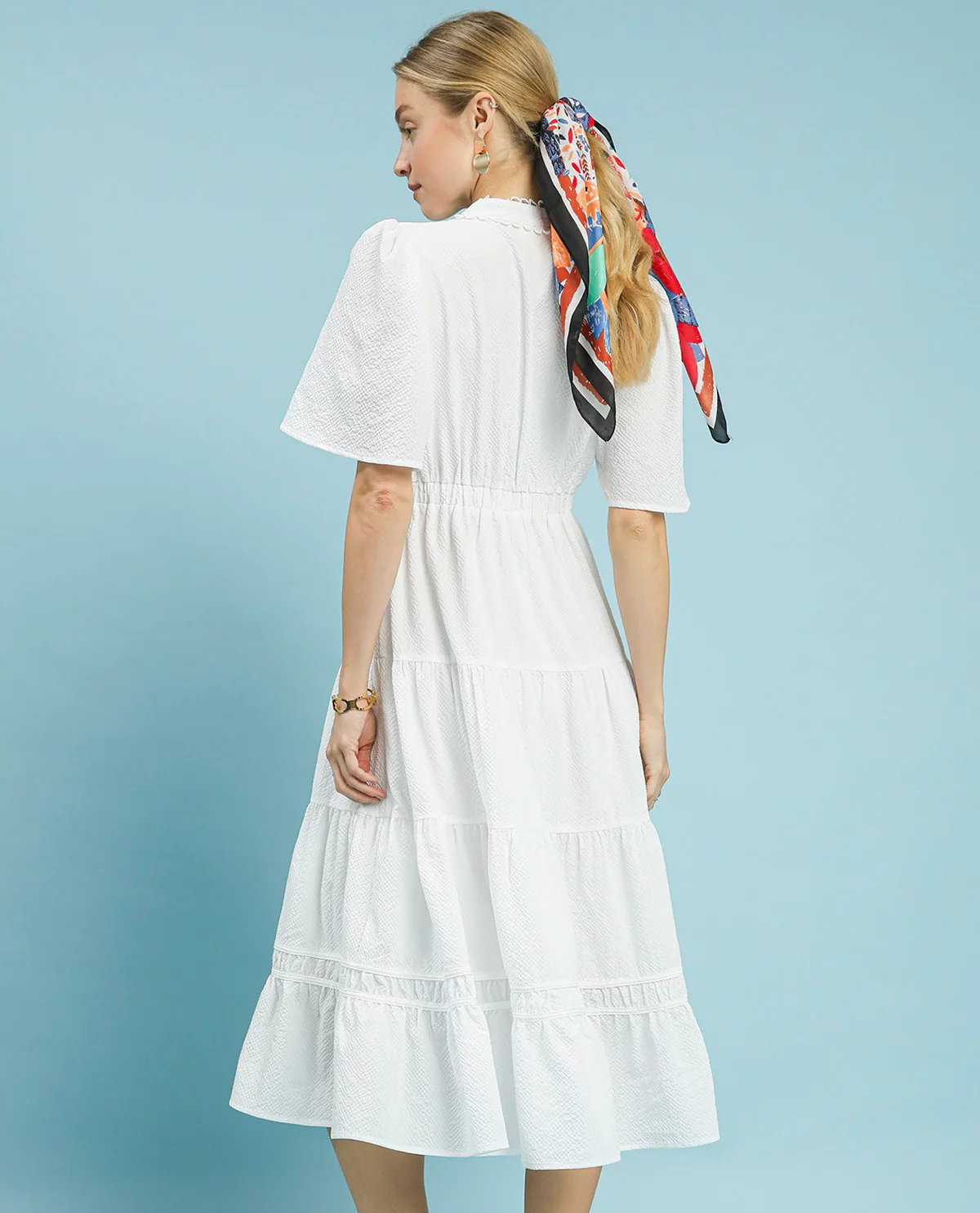 Umgee Solid Seersucker Dress Off White - Image 3