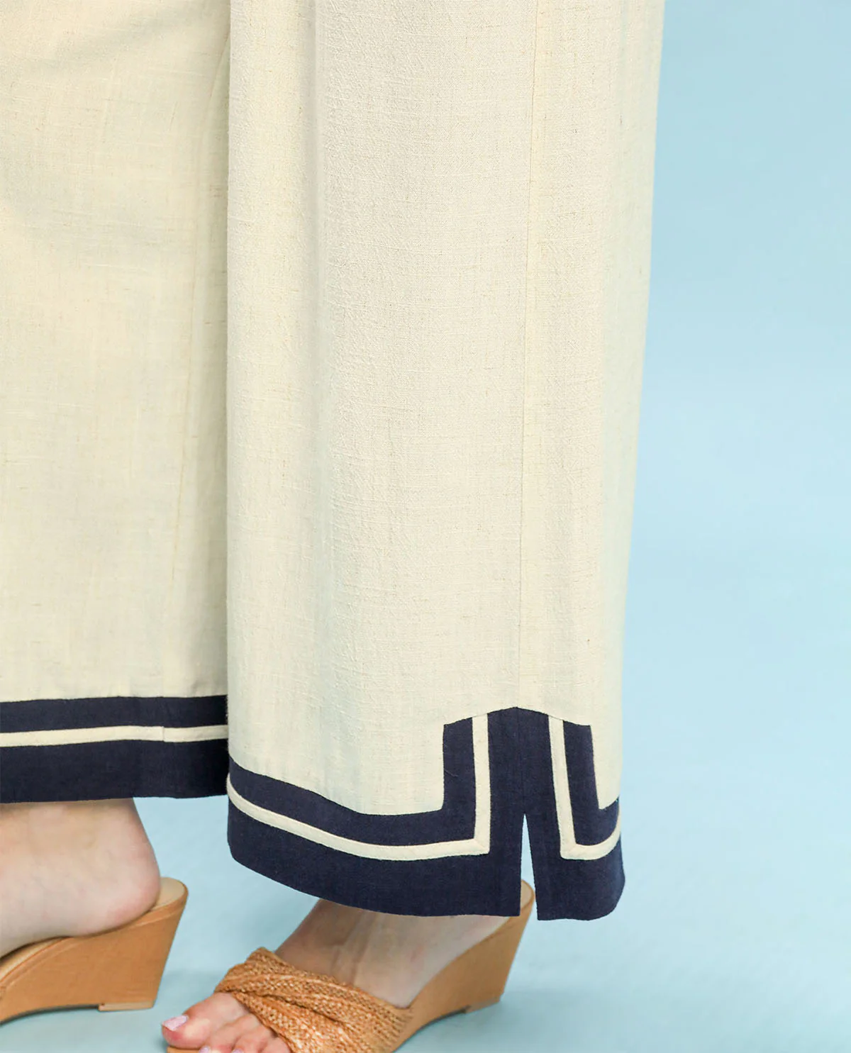 Umgee Solid Trim Wide Leg Pant Oatmeal - Image 2