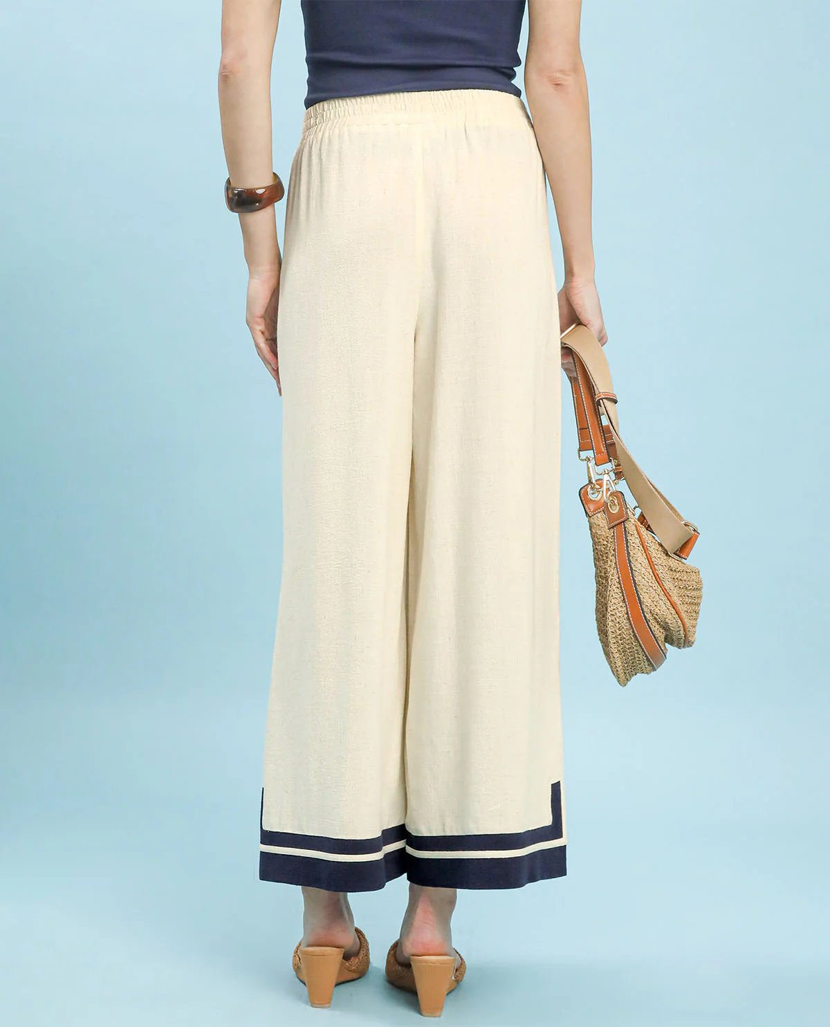 Umgee Solid Trim Wide Leg Pant Oatmeal - Image 4