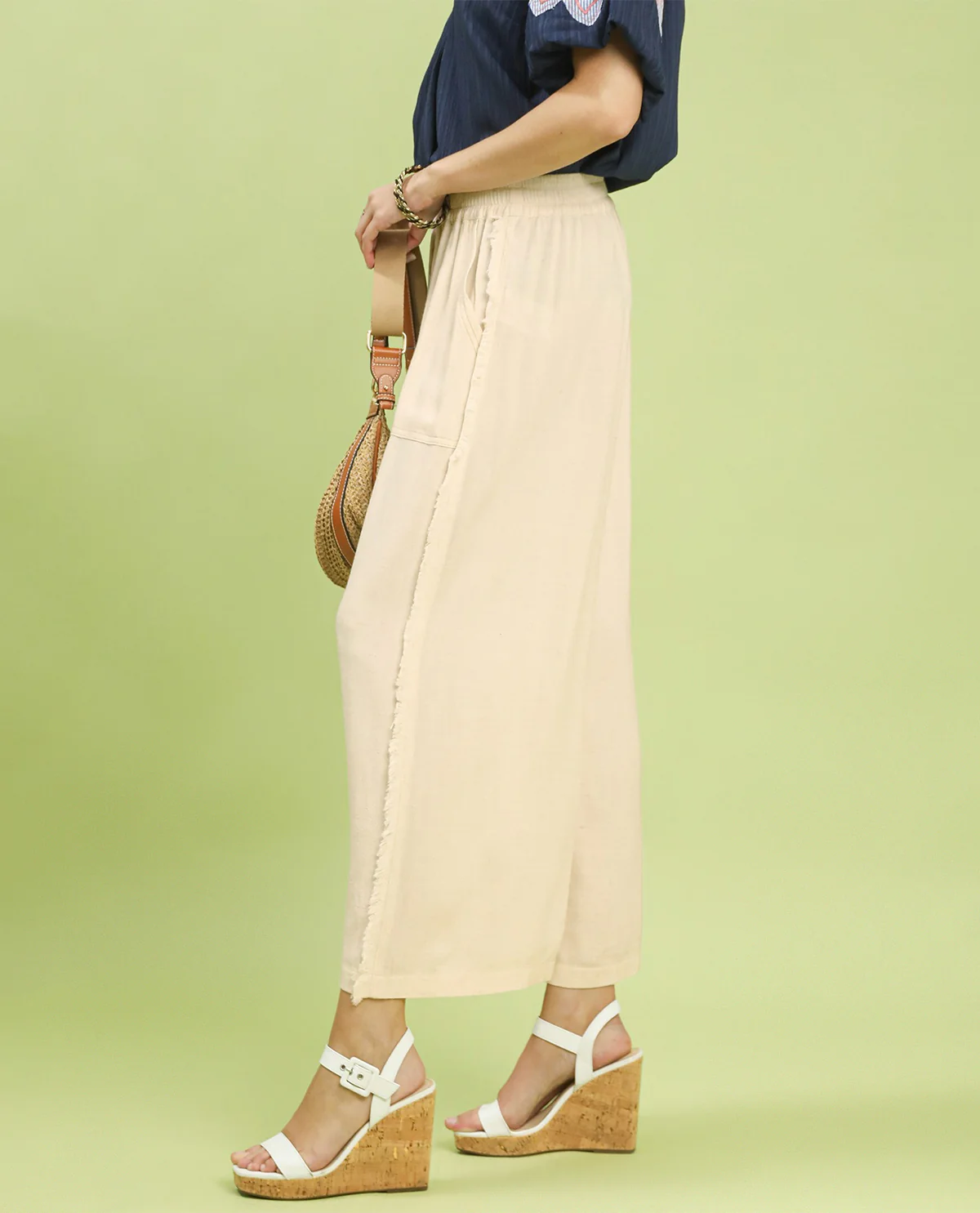Umgee Solid Wide Leg Pant Oatmeal - Image 2