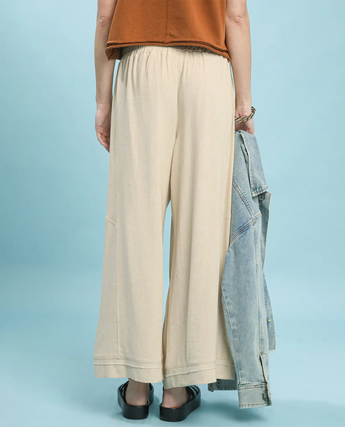 Umgee Solid Wide Leg Pant Oatmeal - Image 3
