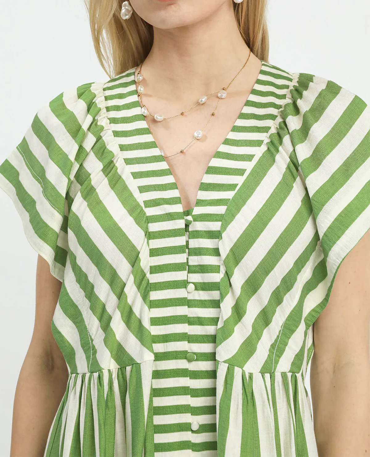 Umgee Stripe Button Front Dress Green - Image 2