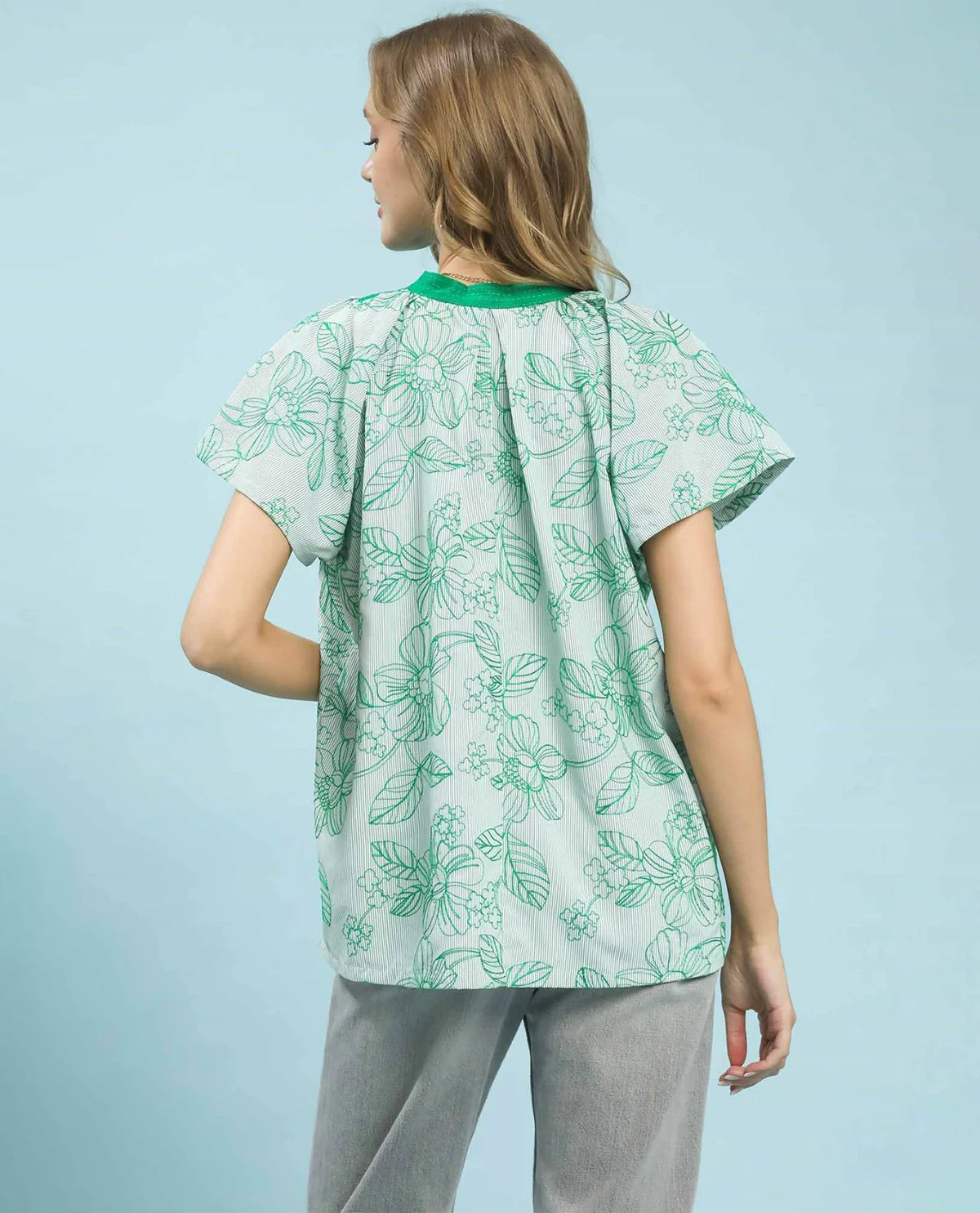 Umgee Stripe Embroidered Top Green - Image 3