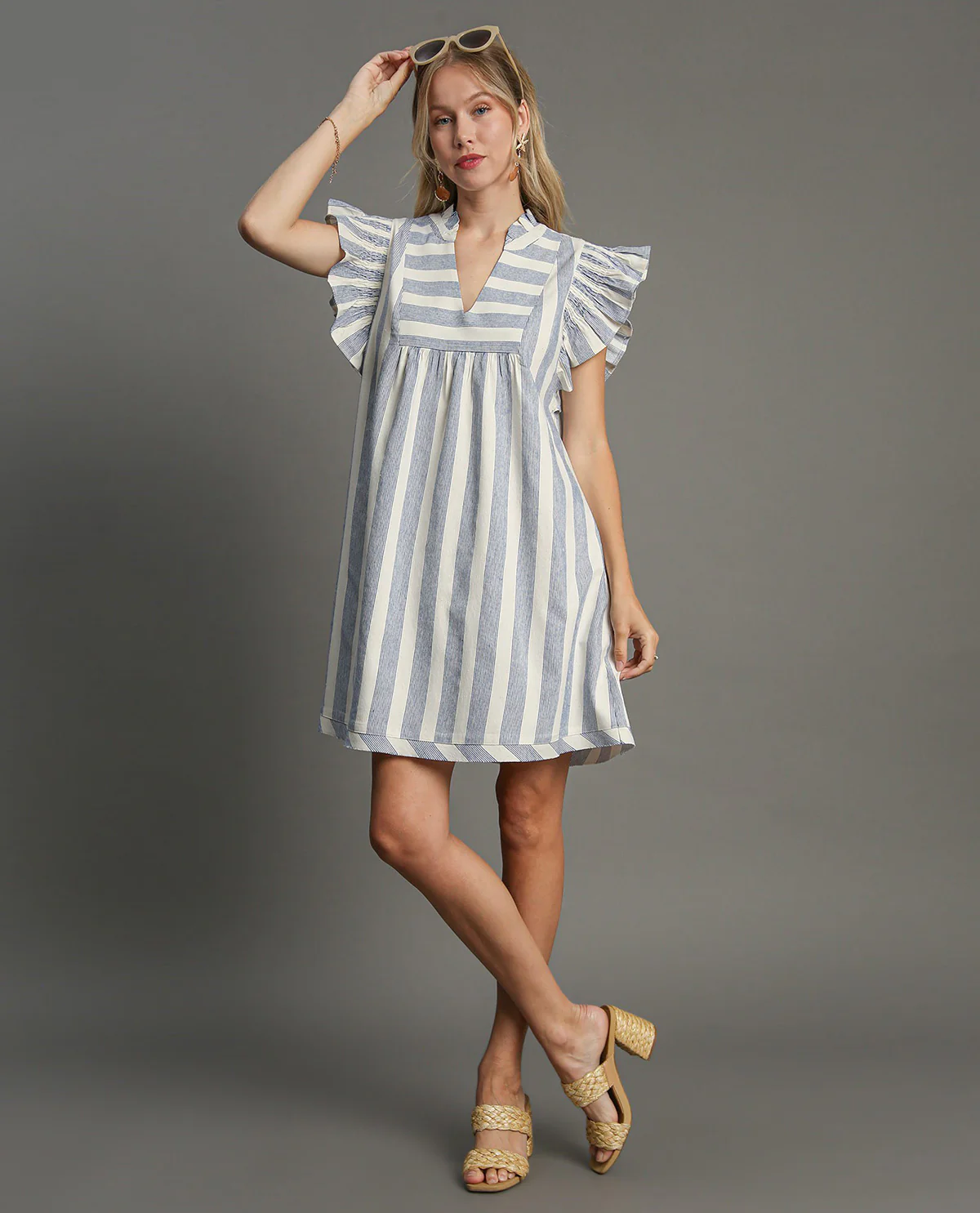 Umgee Stripe Dress With Flutter Sleeve - Image 2