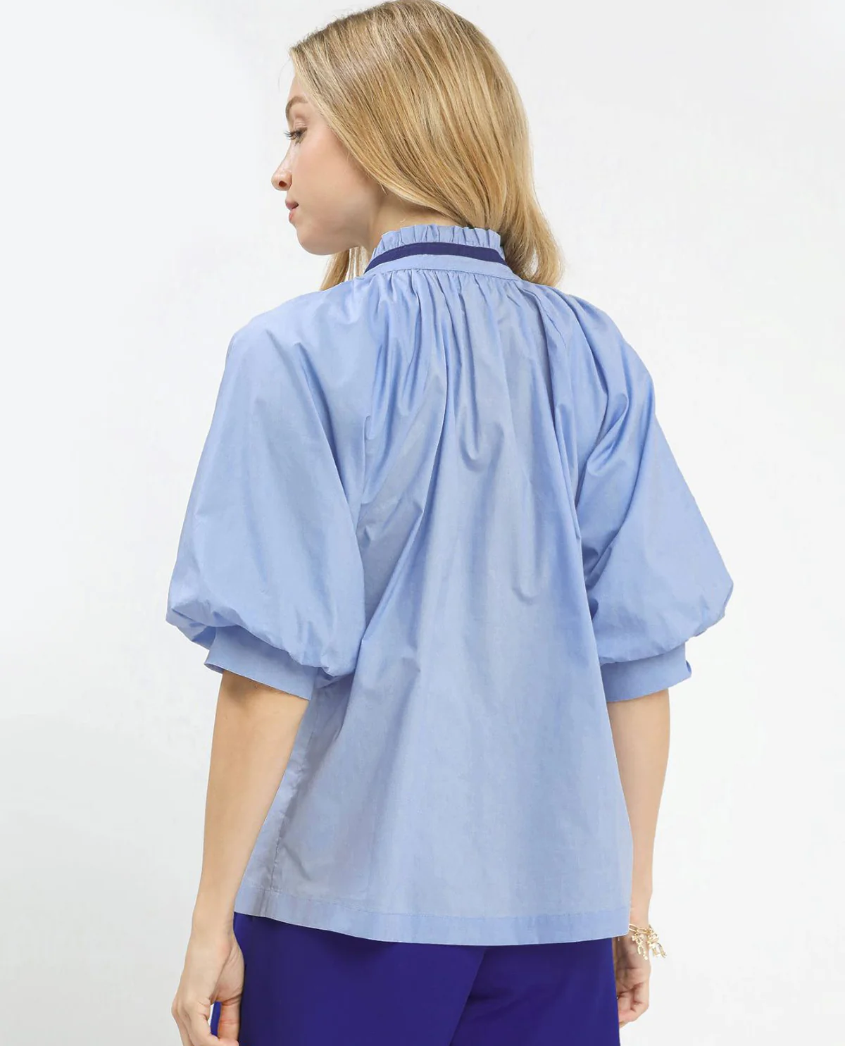 Umgee Embroidered Floral V-Neck Top Periwinkle - Image 3